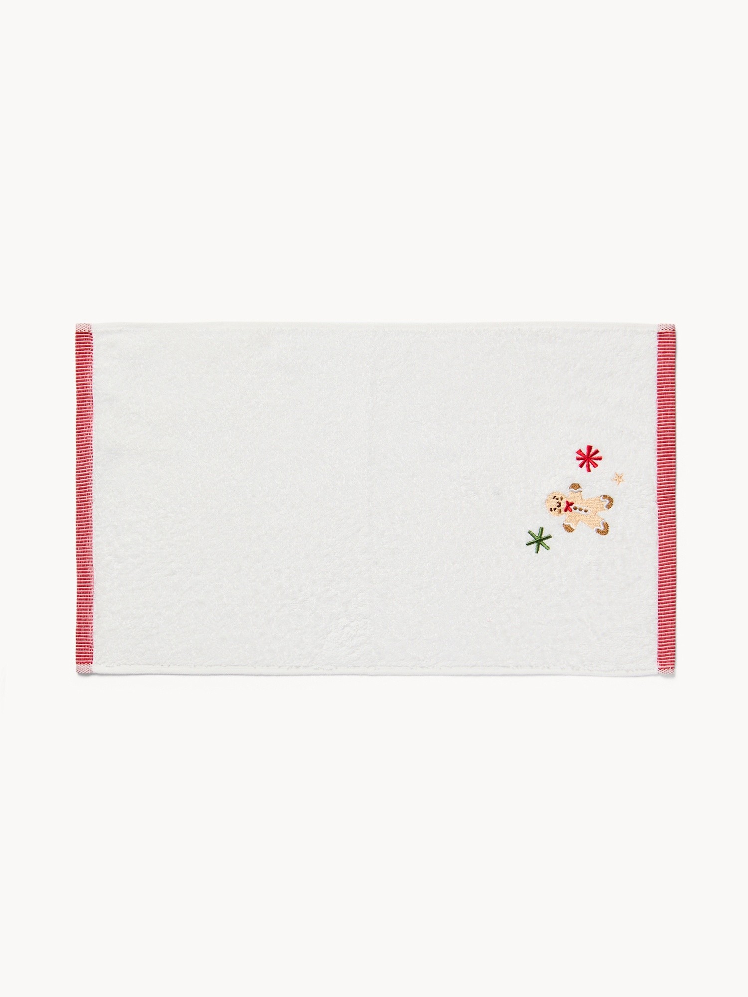 Set 2 asciugamani in spugna di cotone  con gingerbread ricamato, Bianco, large image number 1