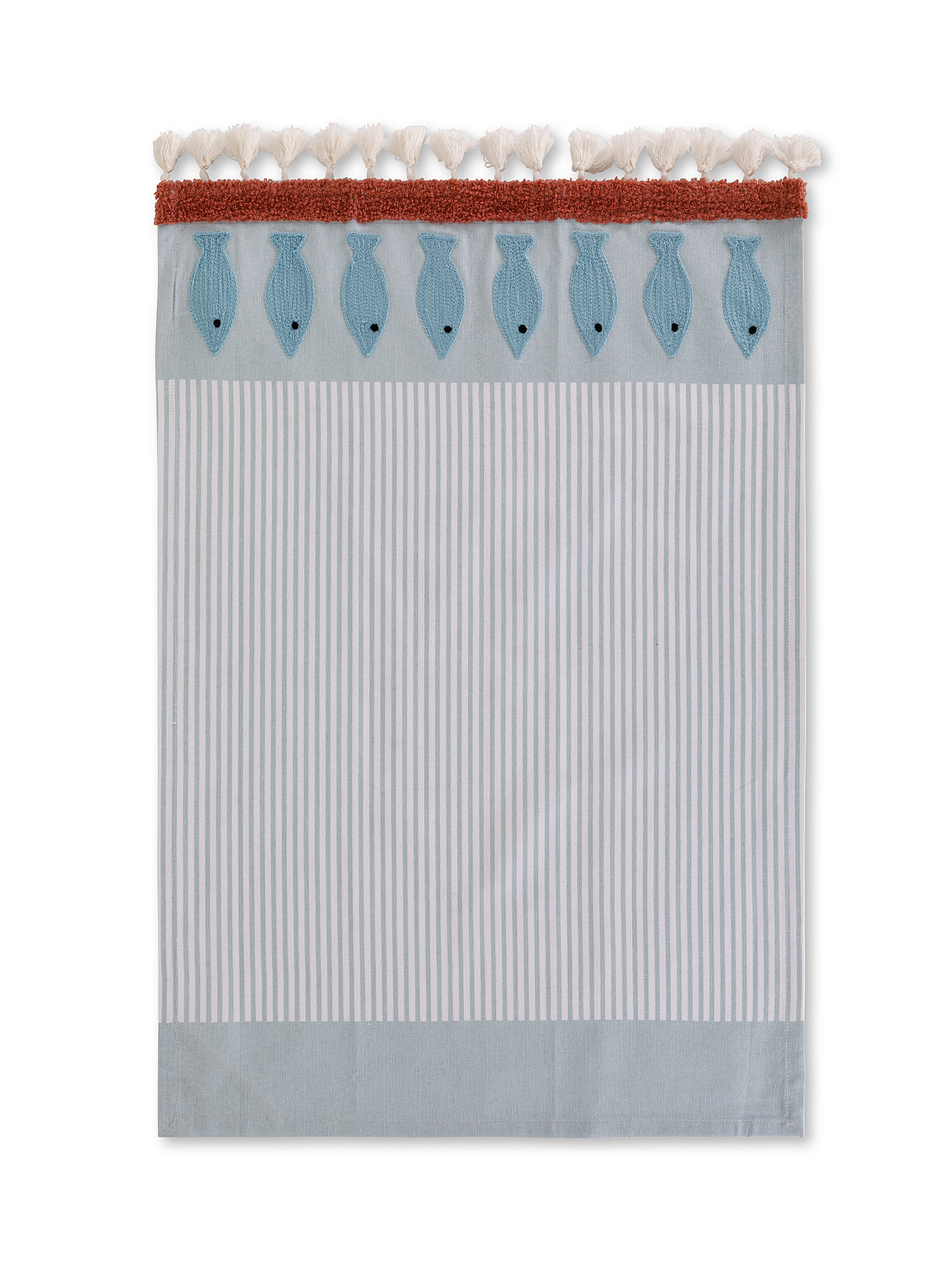 Fish and tassel embroidery tea towel, White, large image number 1