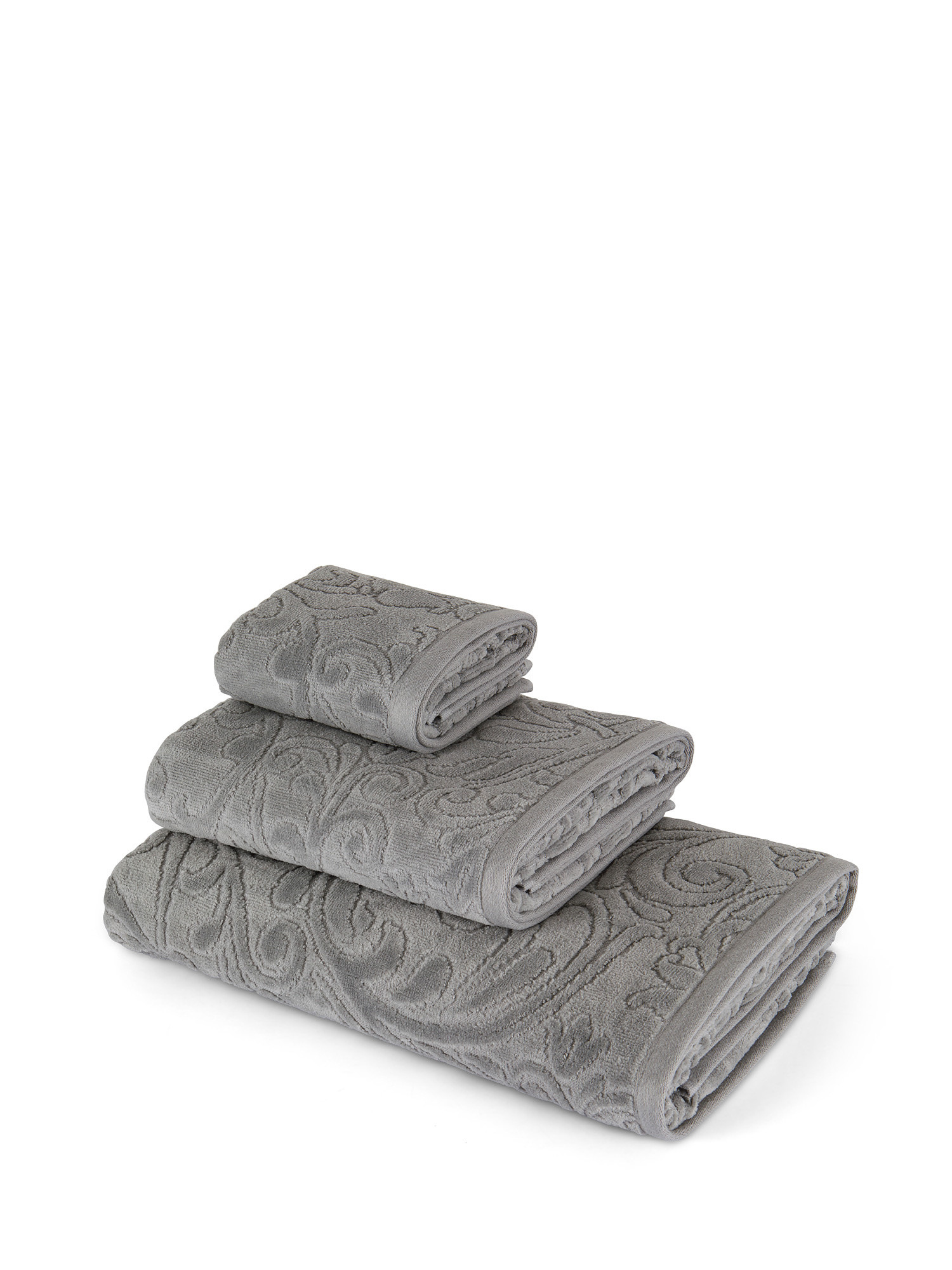 Pure cotton towel with flower pattern, Grey, large image number 0