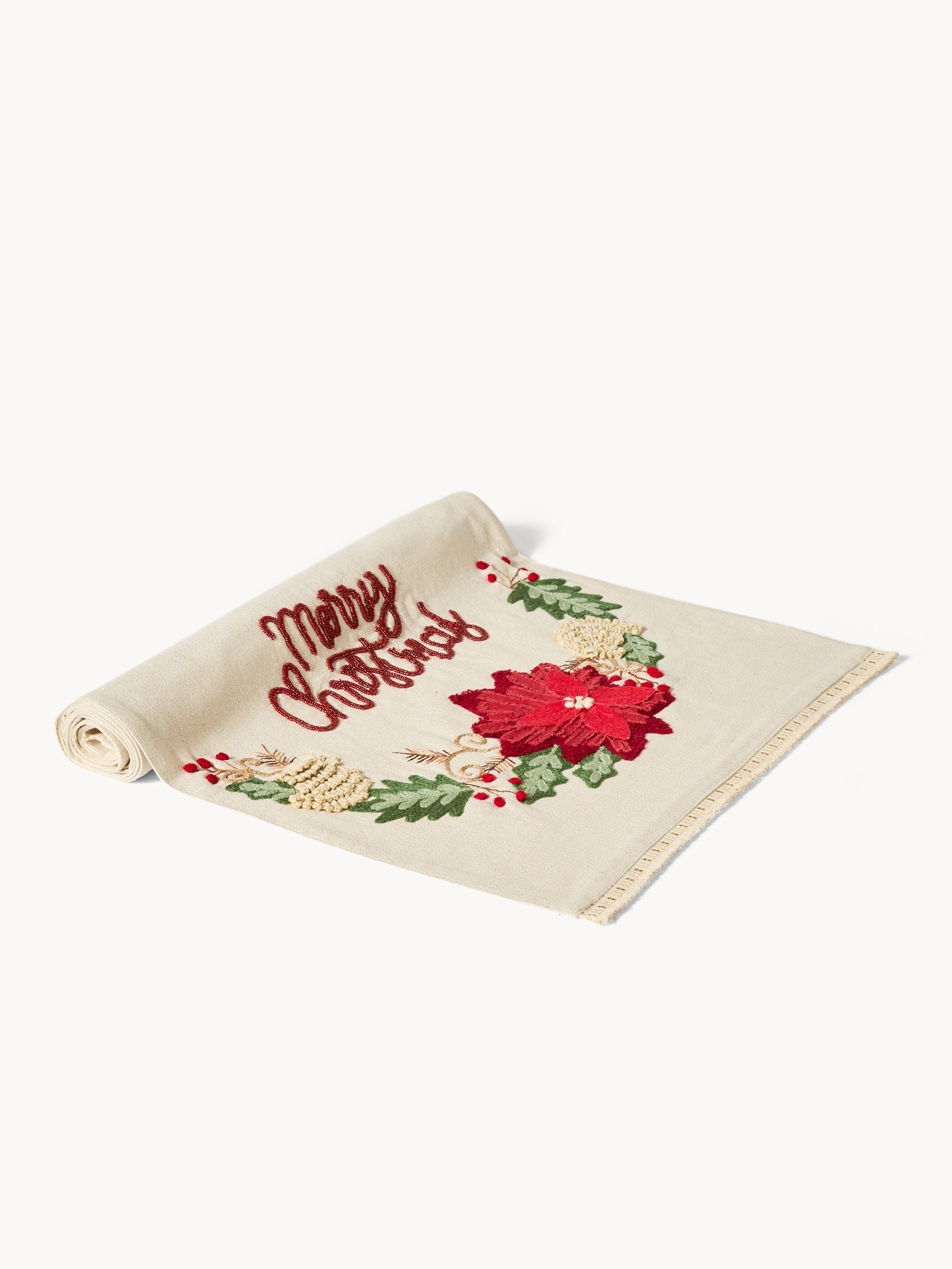 Embroidered pure cotton and lurex table runner, Multicolor, large image number 0