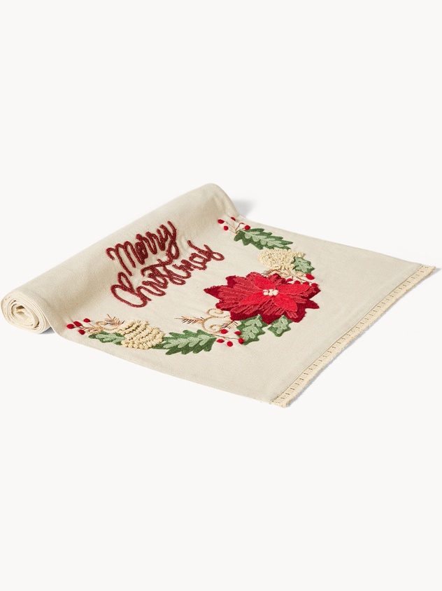 Runner in puro cotone e lurex ricamato