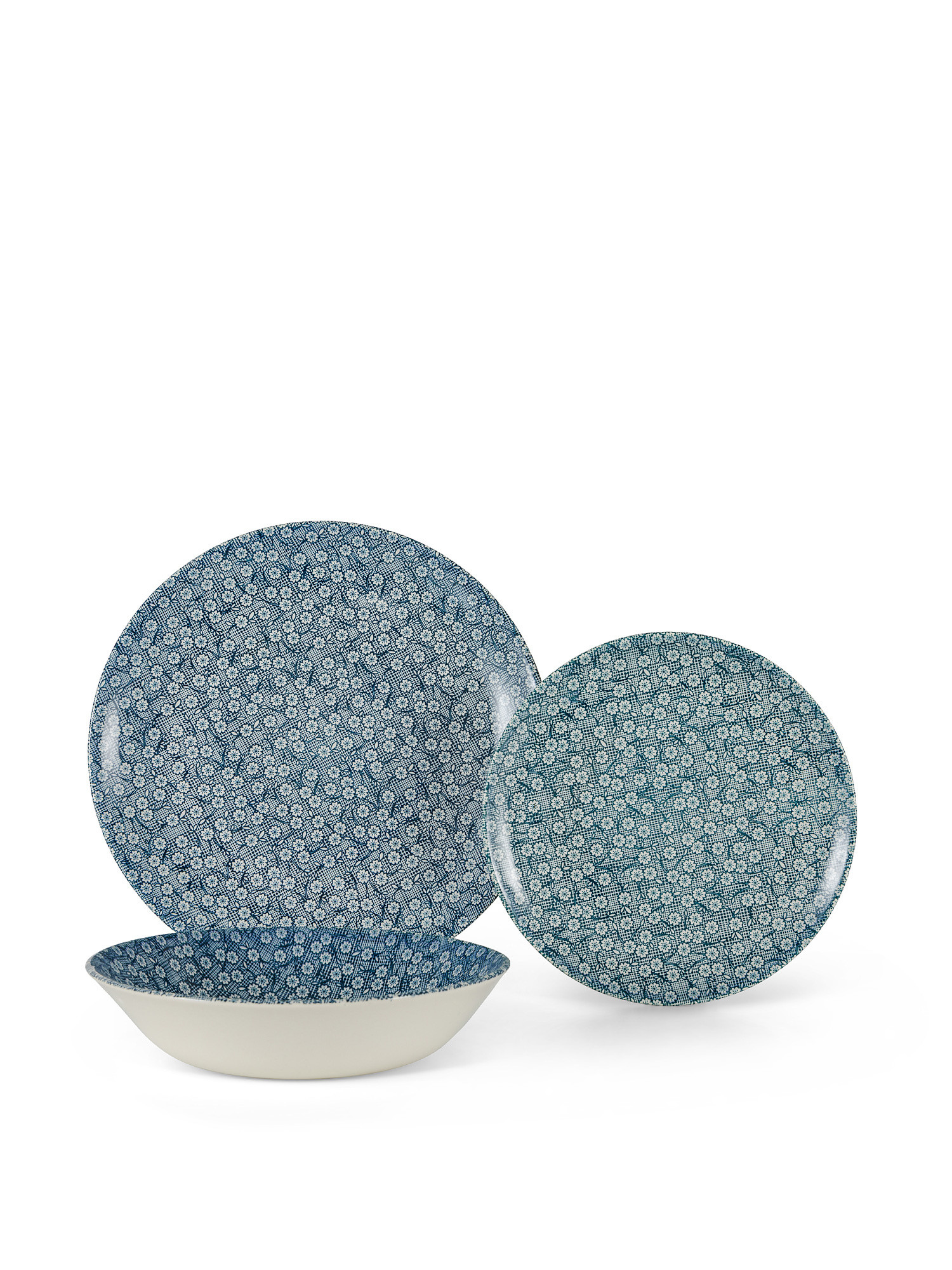 Set 18 piatti ceramica motivo fiorellini Primrose Blue, Blu, large