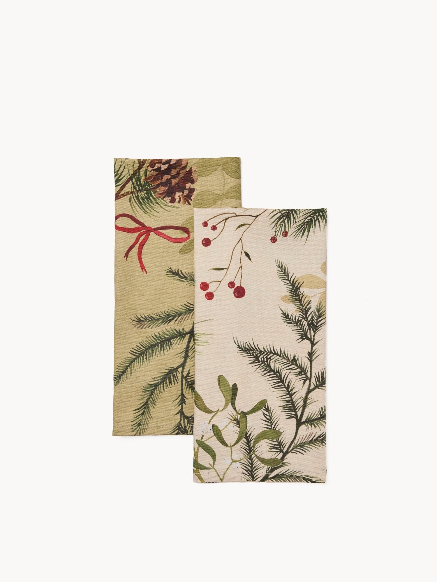 Set 2 strofinacci in cotone stampa pigne, Beige/Marrone, large image number 0