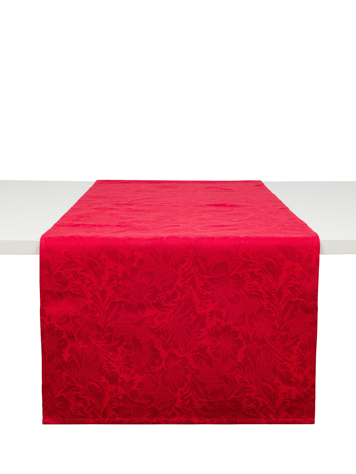 Runner cotone a trama jacquard, Rosso, large image number 0
