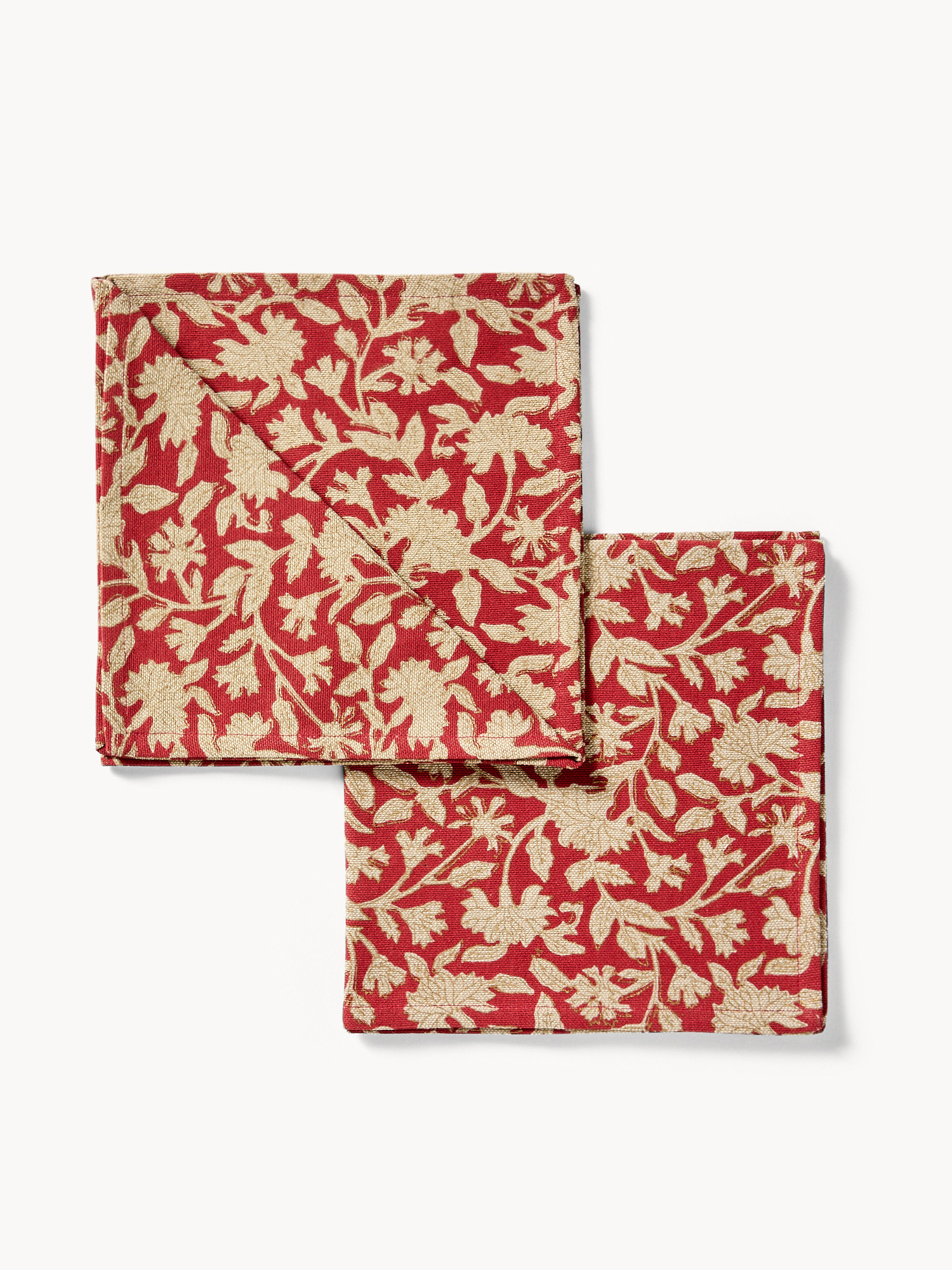 Set di 2 tovaglioli in puro cotone con stampa manuale e dettagli d'oro, Rosso, large image number 0