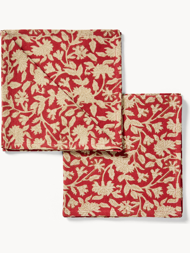 Set di 2 tovaglioli in puro cotone con stampa manuale e dettagli d'oro