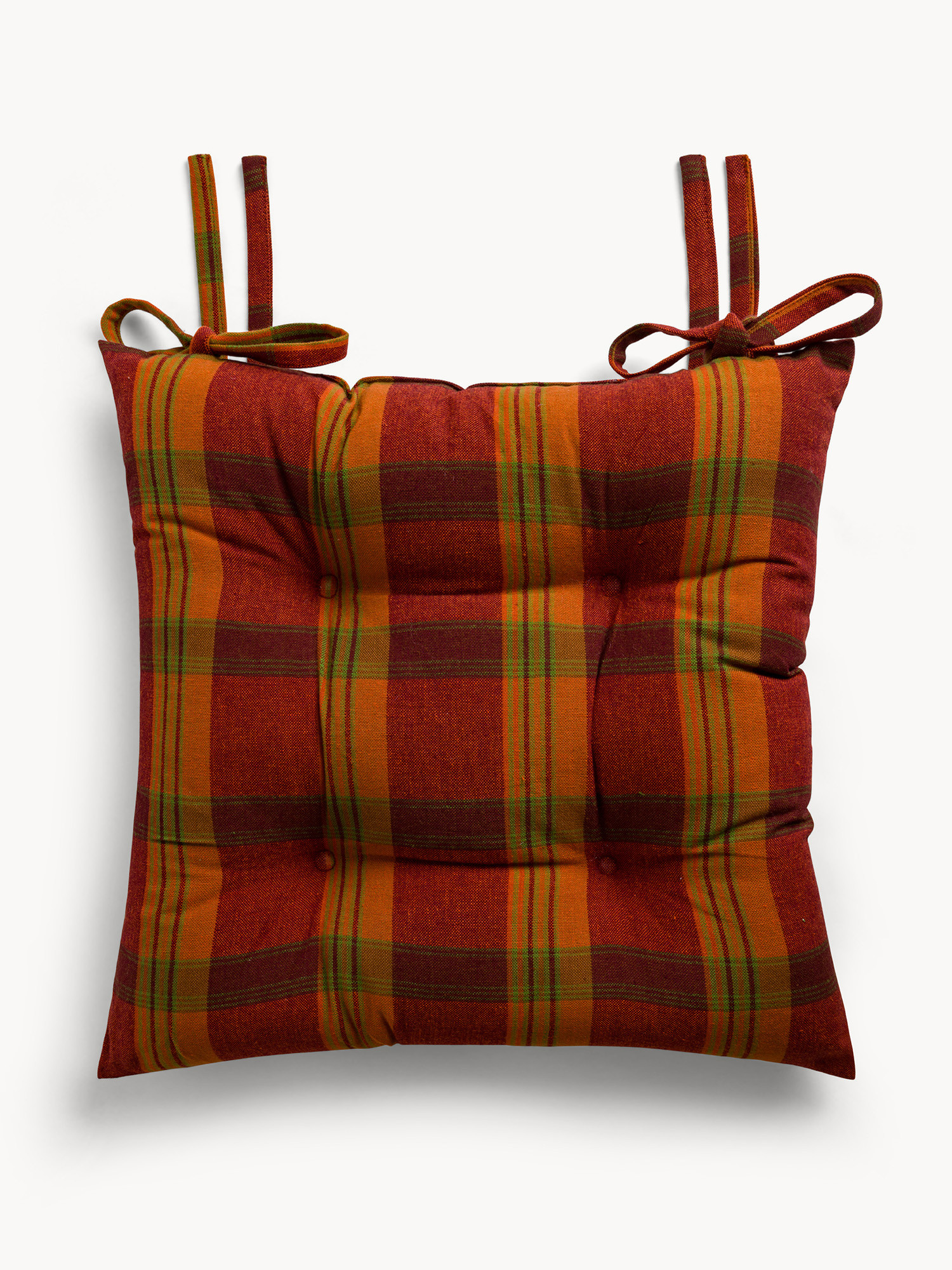 Checkered 100% cotton seat cushion with ties, Orange, large image number 0
