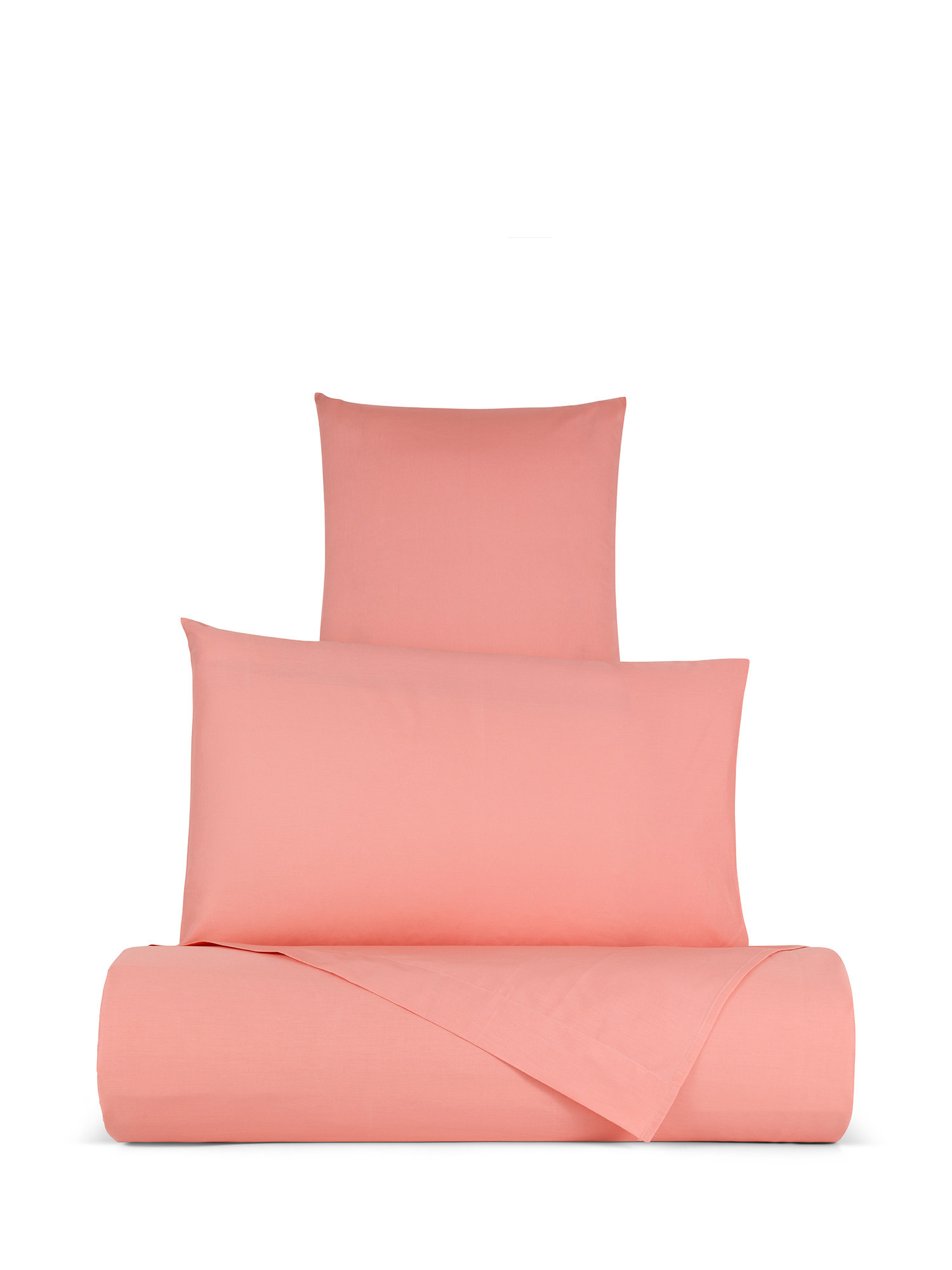 Set of 2 solid color percale cotton pillowcases, Pink, large image number 1