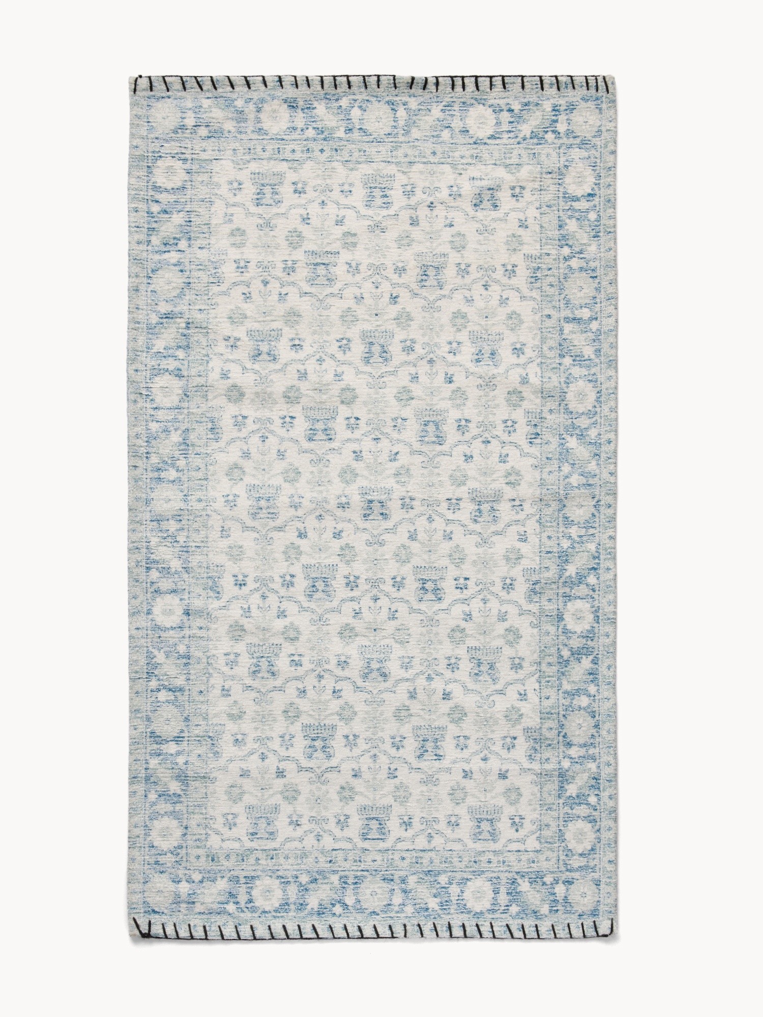 Tappeto da cucina in ciniglia con stampa damasco, Azzurro Polvere, large image number 0