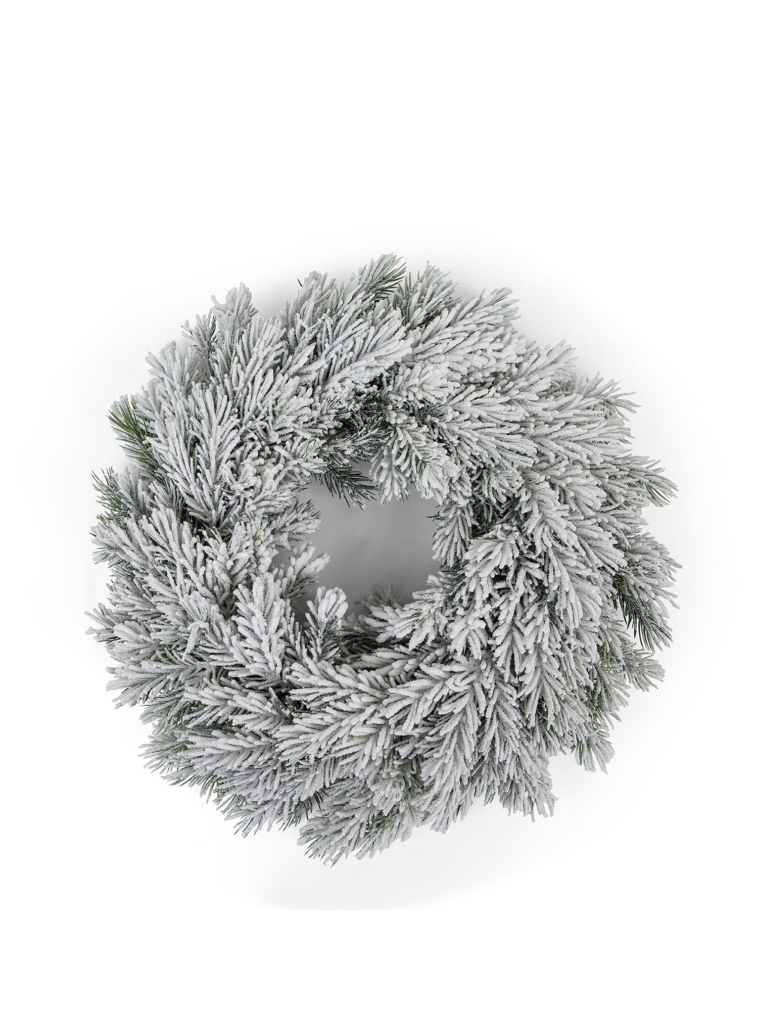 Decorative pine wreath covered with artificial snow, White, large image number 0
