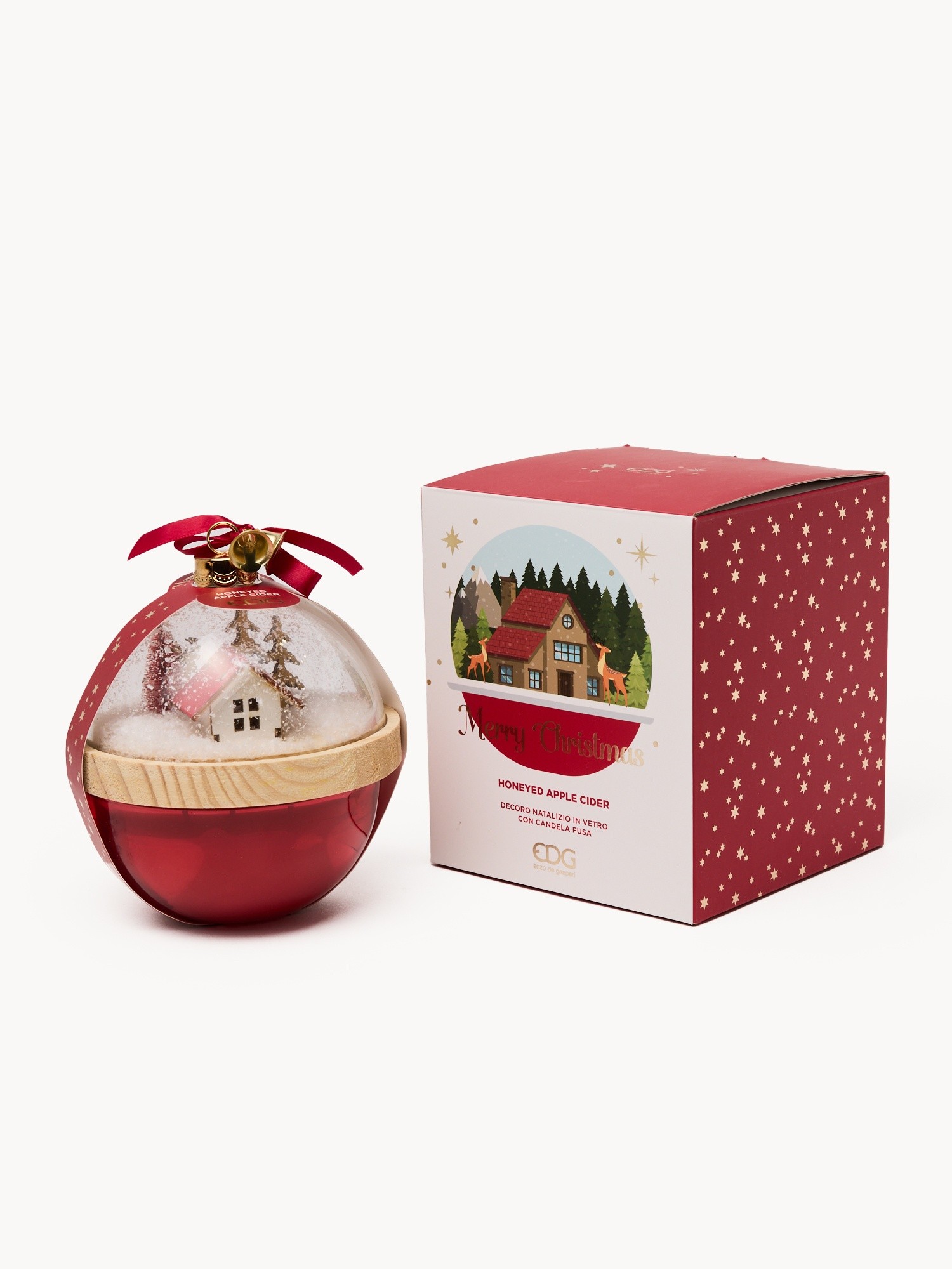 Glass globe candle with a Christmas scene, Red, large image number 0