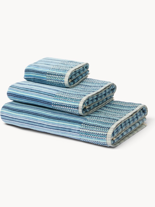 Asciugamano  in velour di puro cotone con lavorazione jacquard a righe - Prezzo di lancio