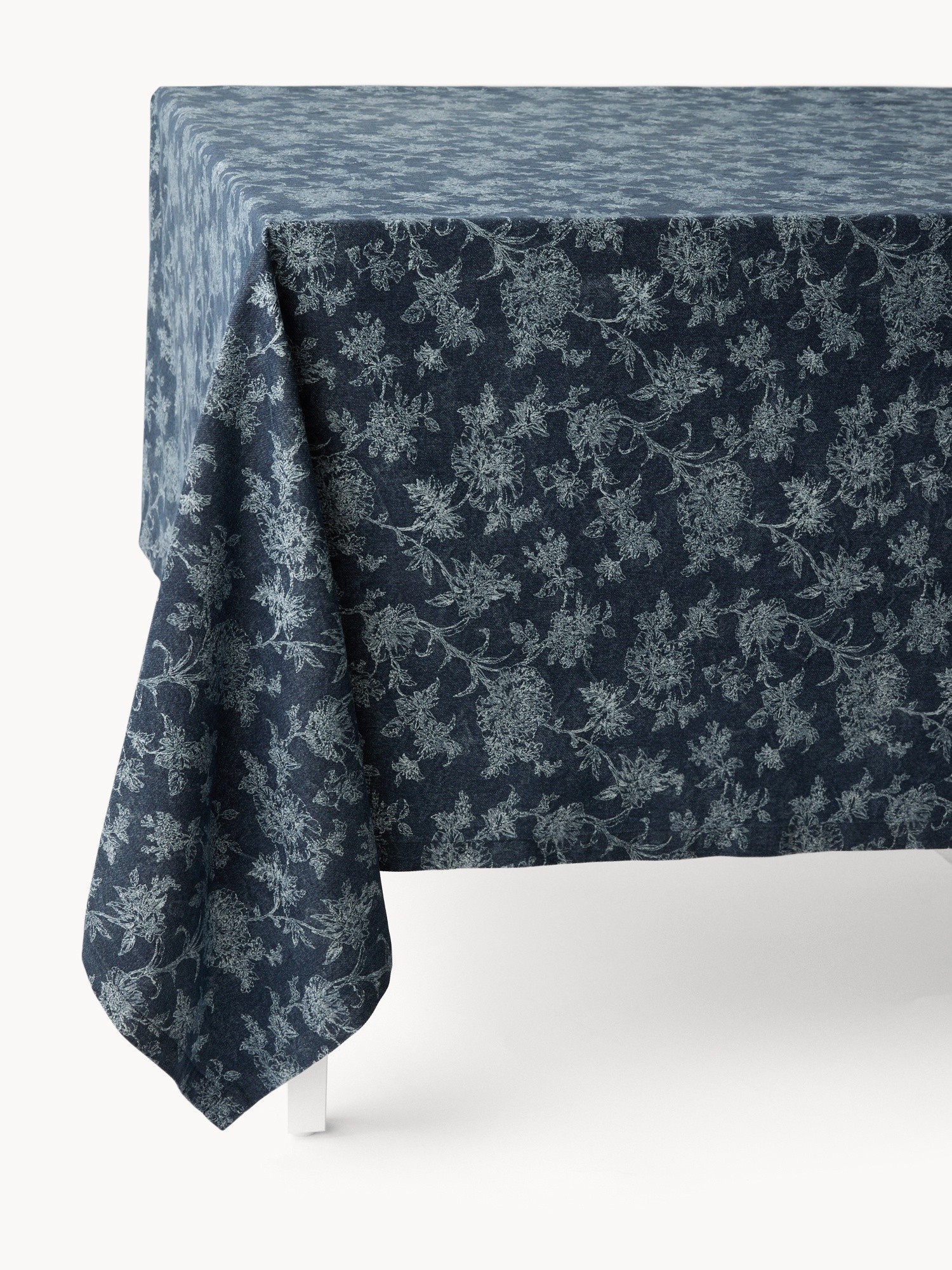 Cotton Twill Tablecloth with Denim-Effect Floral Print - Discounted Price, Blue, large image number 0