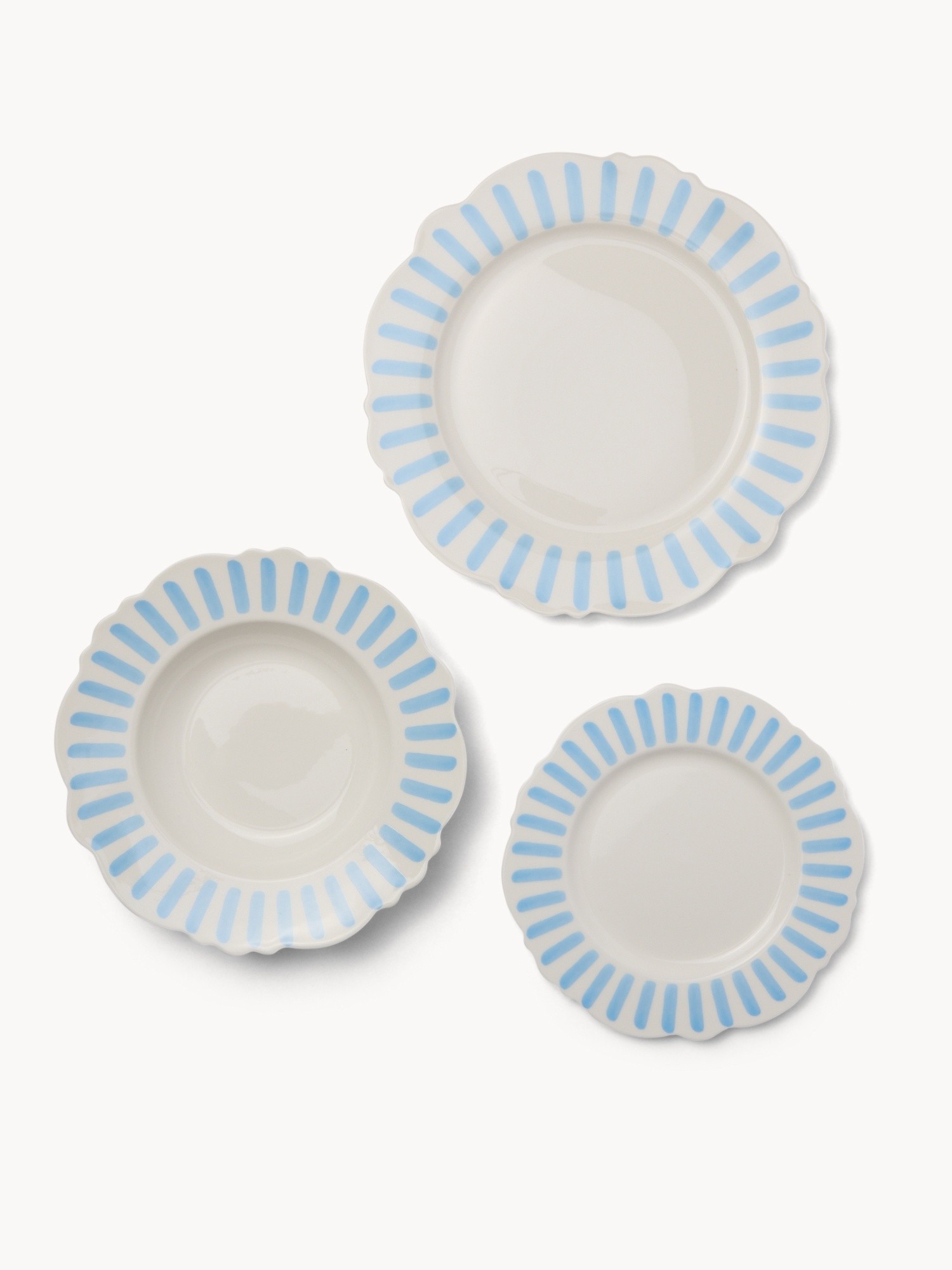 Set of 18 New Bone China Plates with Blue Stripes - Introductory Price, Bianco/Azzurro, large image number 1
