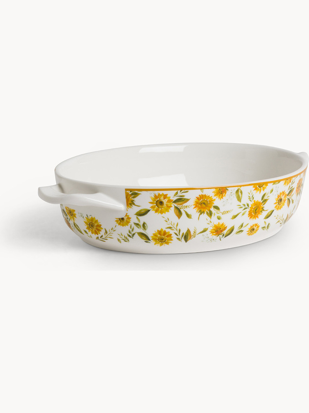 New bone china baking dish with sunflower motif