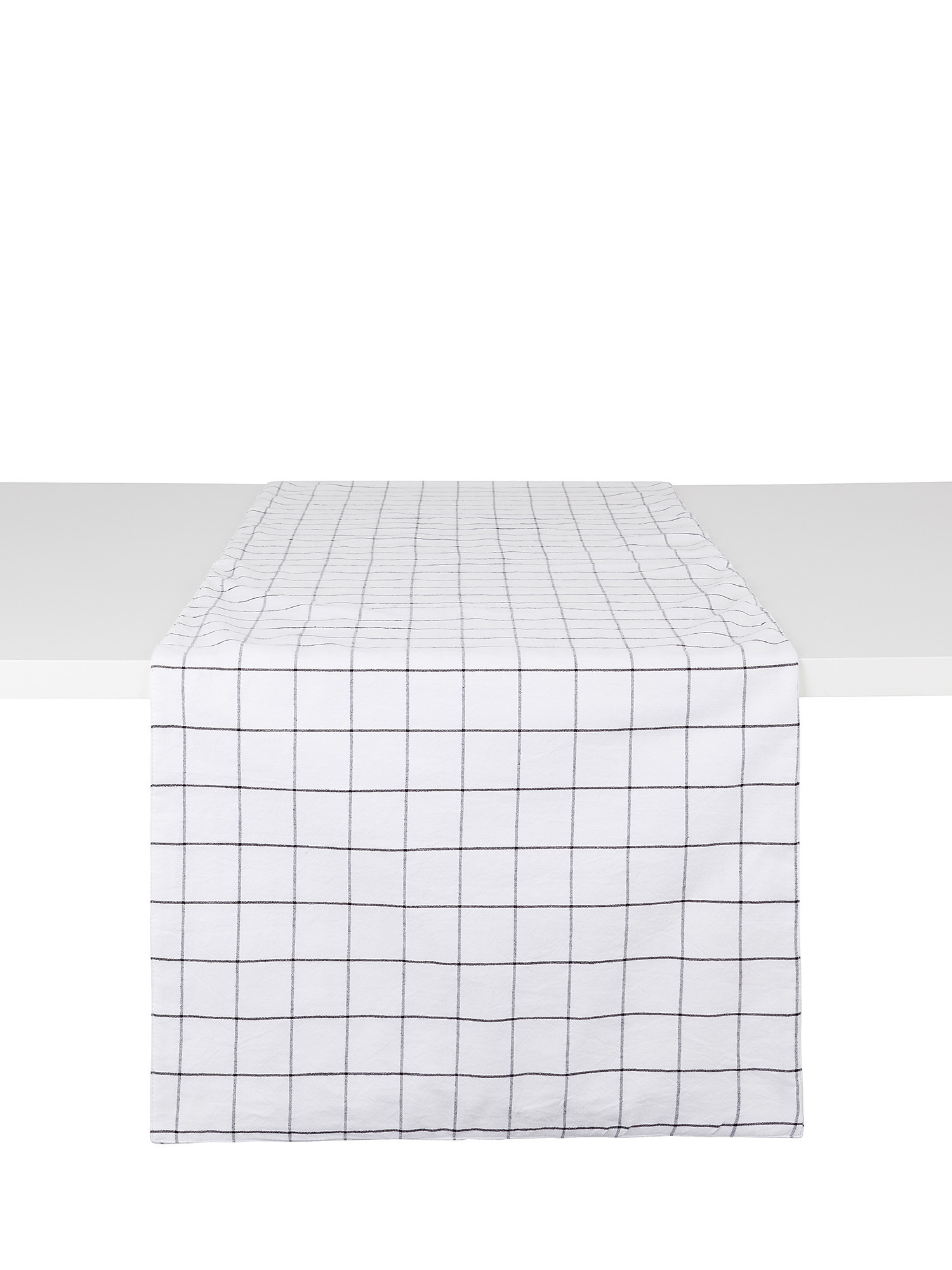 Check pattern washed cotton table runner, White, large image number 0