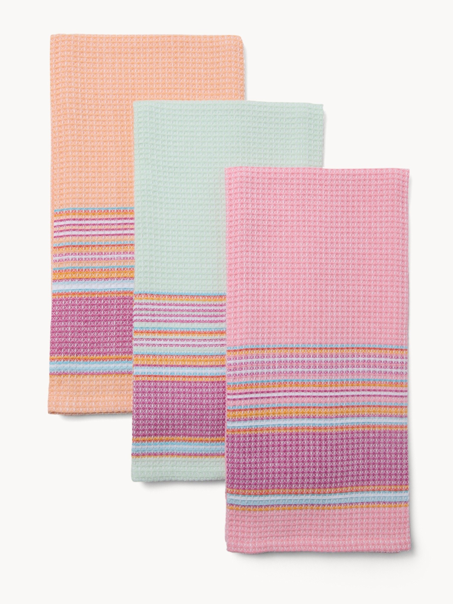 Set of 3 Honeycomb Yarn-Dyed Cotton Tea Towels - Introductory Price, Multicolor, large image number 0