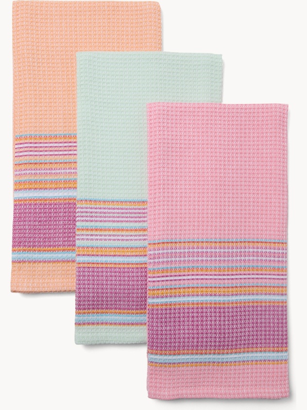 Set of 3 Honeycomb Yarn-Dyed Cotton Tea Towels - Introductory Price