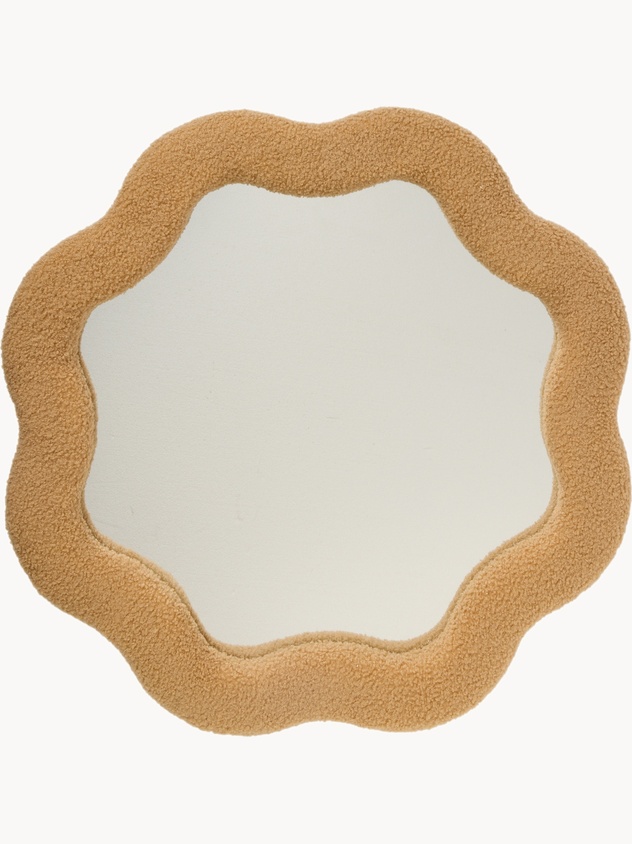 Mirror with teddy-effect fabric frame