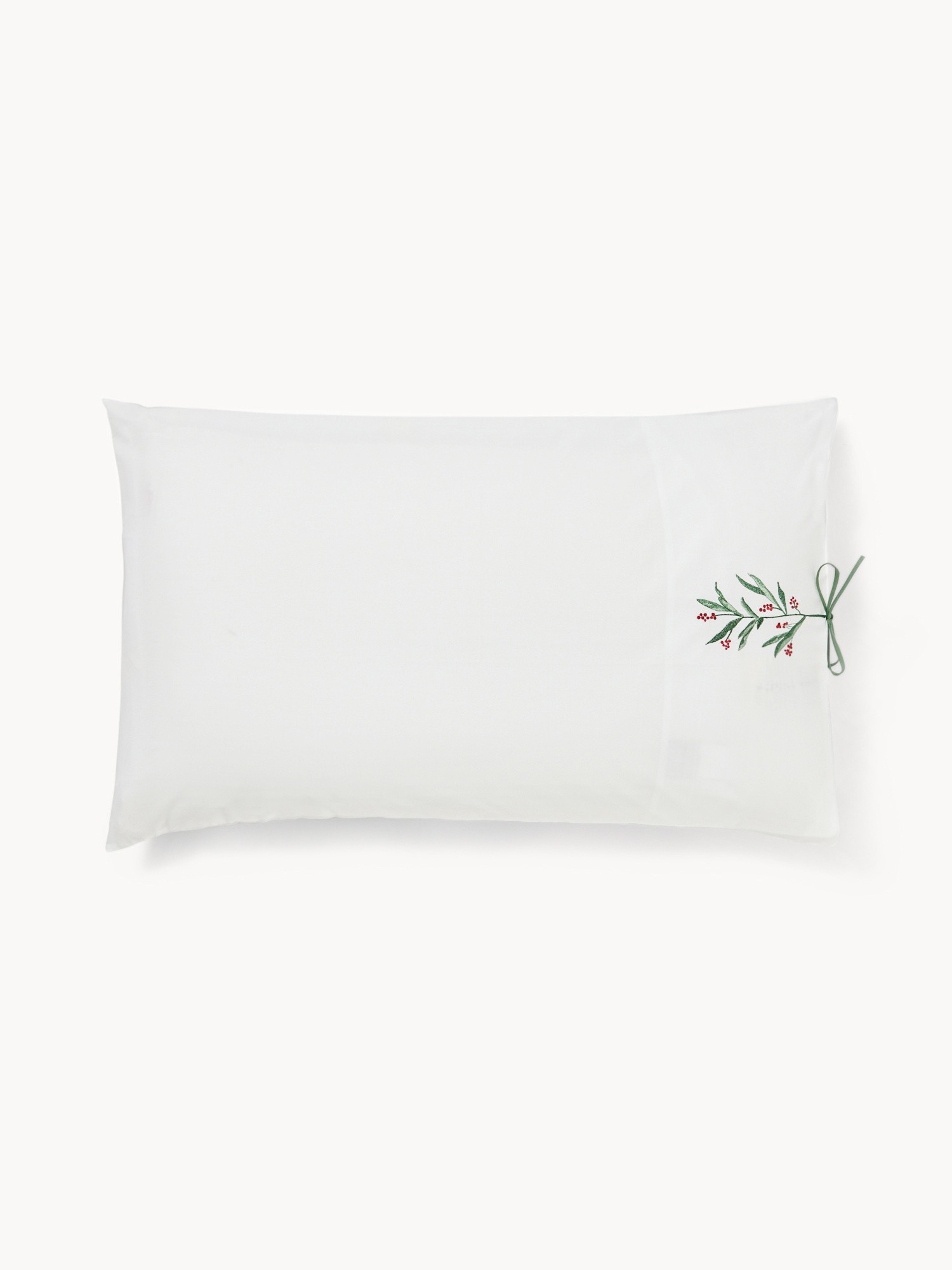 Embroidered cotton percale pillowcase, White, large image number 0