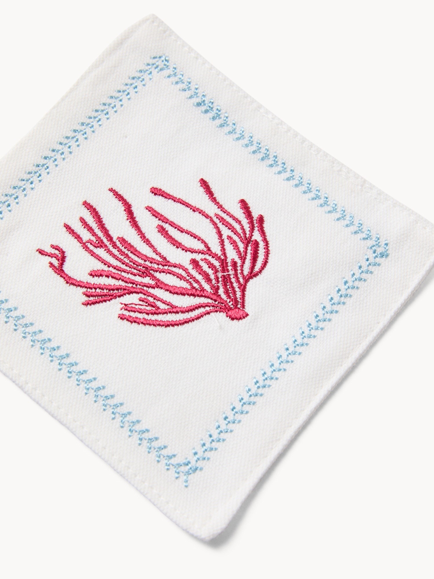 Set 4 tovaglioli cocktail ricamo corallo, Multicolor, large image number 1