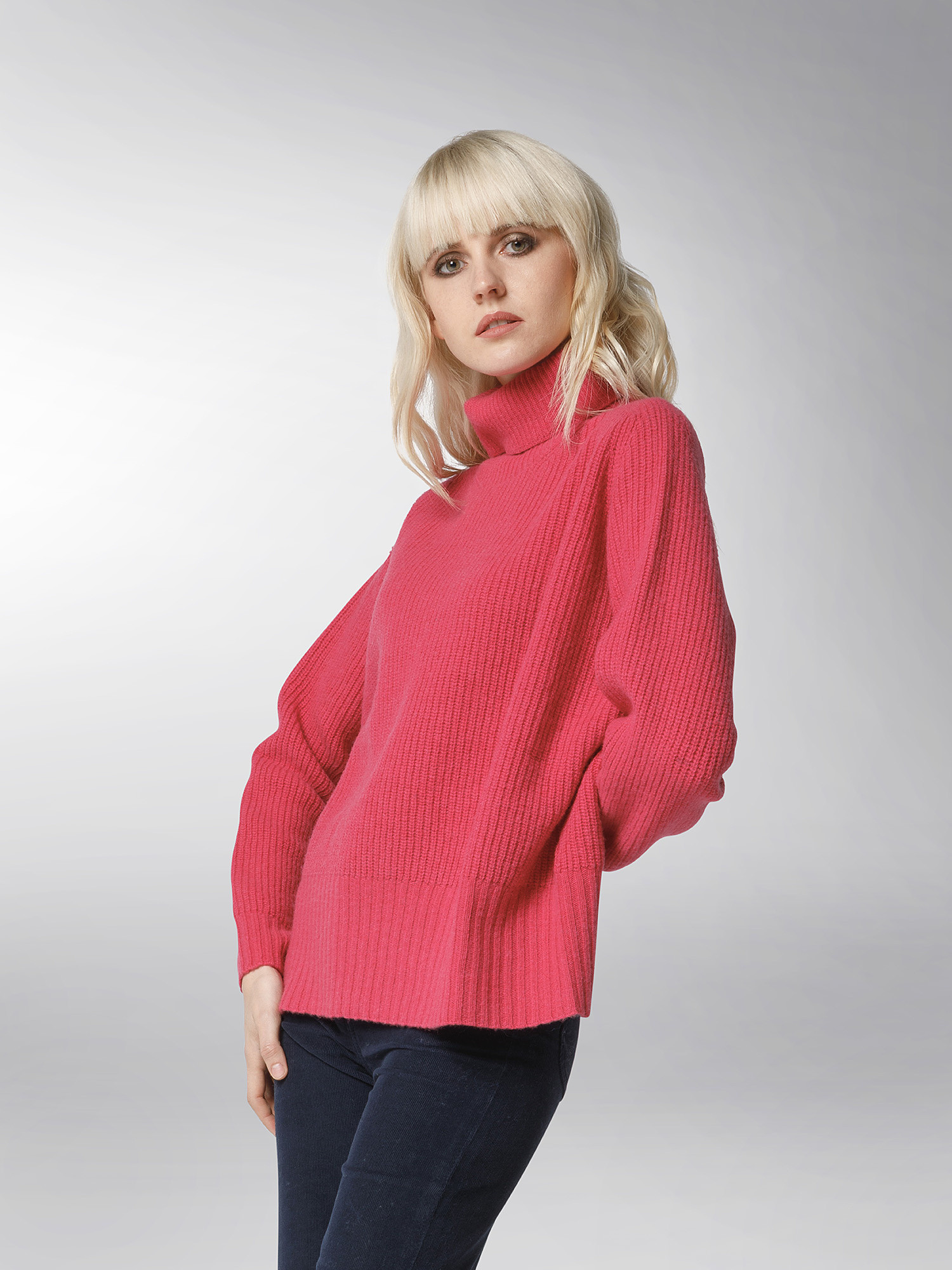 K Collection - Pullover dolcevita in lana cardata, Rosa fuxia, large image number 3