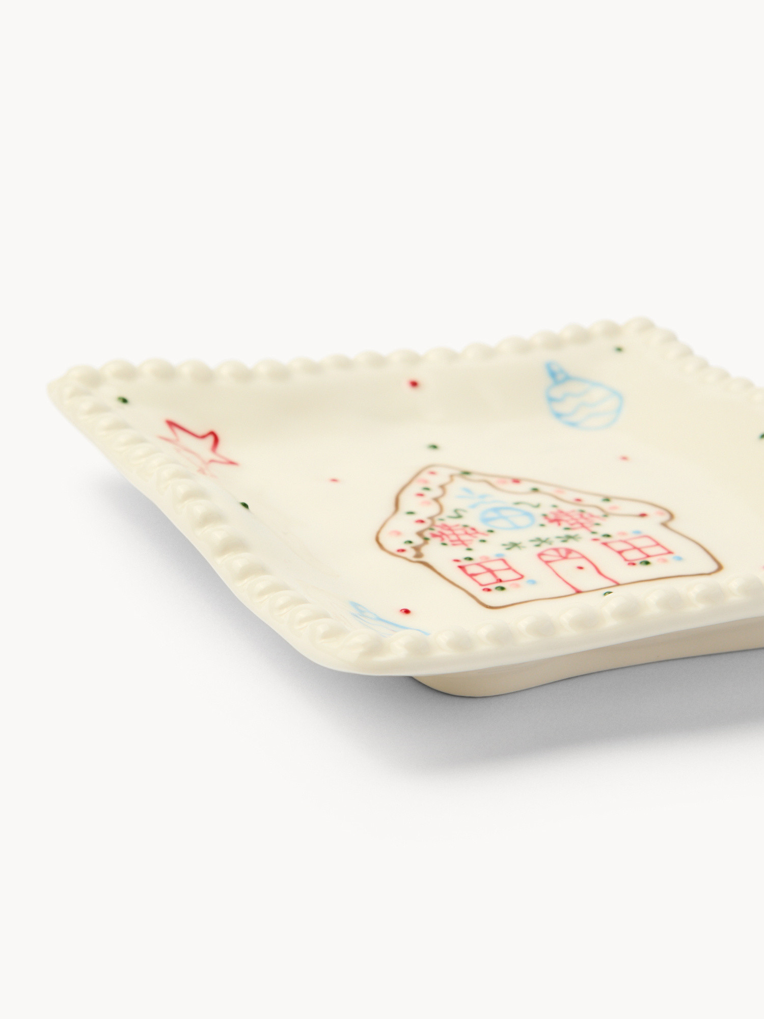 Porcelain Christmas village-shaped bread plate, White, large image number 1