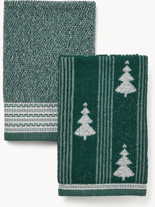 Set di 2 strofinacci in spugna di puro cotone trama jacquard natalizia.