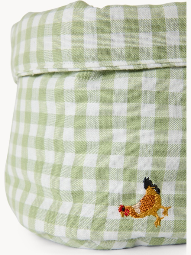 Cestino in cotone vichy ricamato