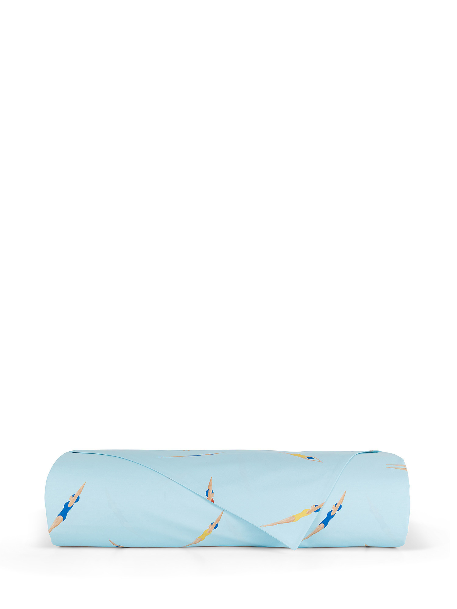 Flat sheet in cotton percale with swimmers pattern, Light Blue, large image number 1