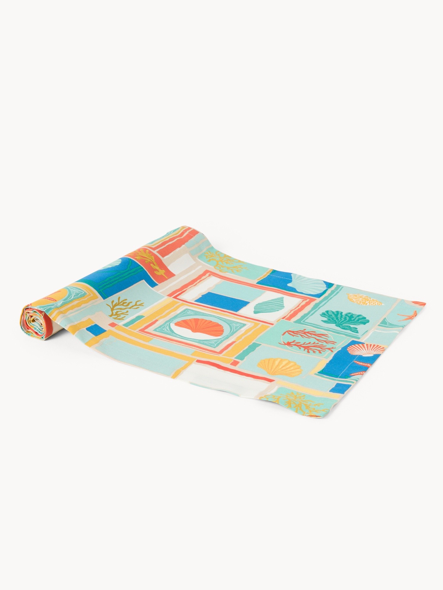 Cotton Panama Table Runner with Geometric Print - Introductory Price, Verde/Azzurro, large image number 1