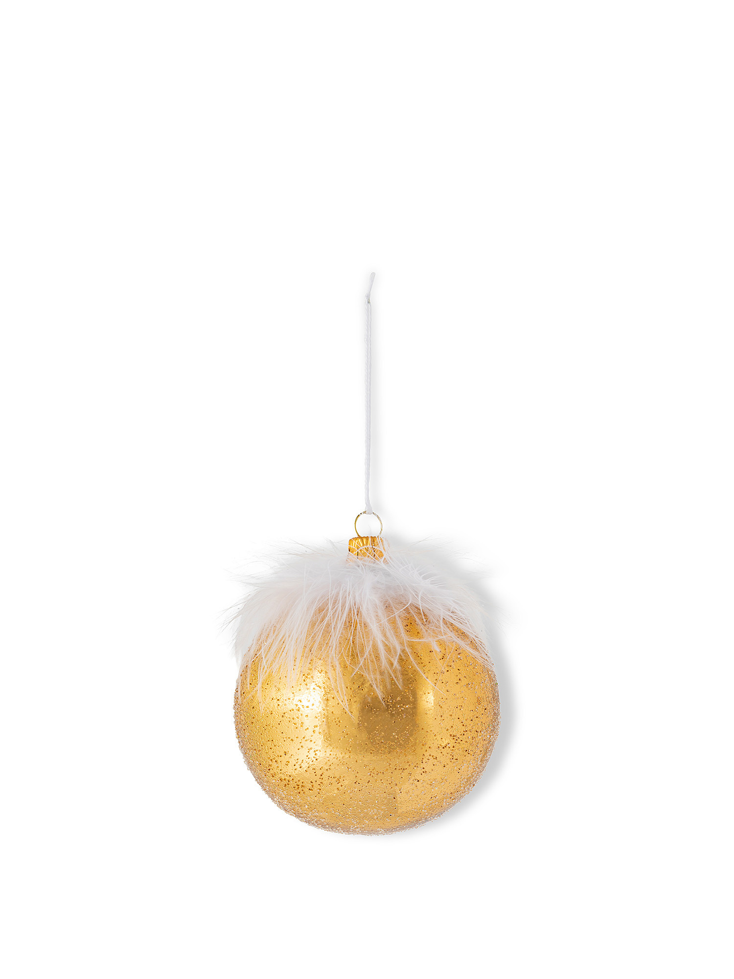 Hand-decorated hand-blown glass sphere with feather, Gold, large image number 0
