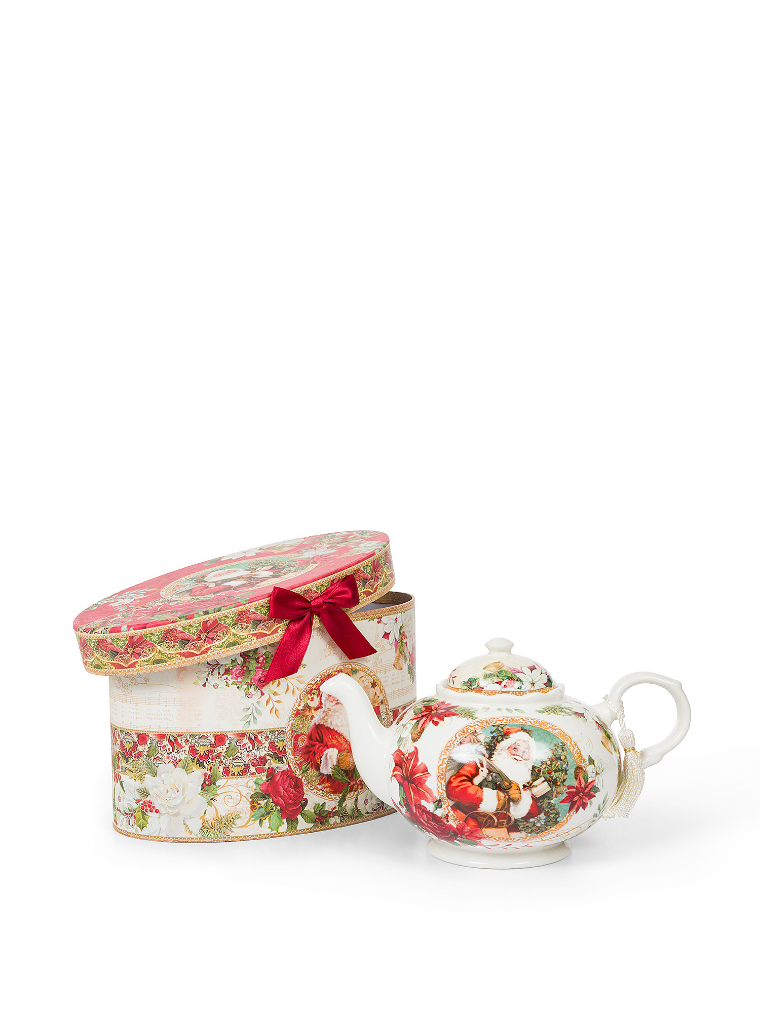 Vintage new bone china teapot, White Red, large image number 0