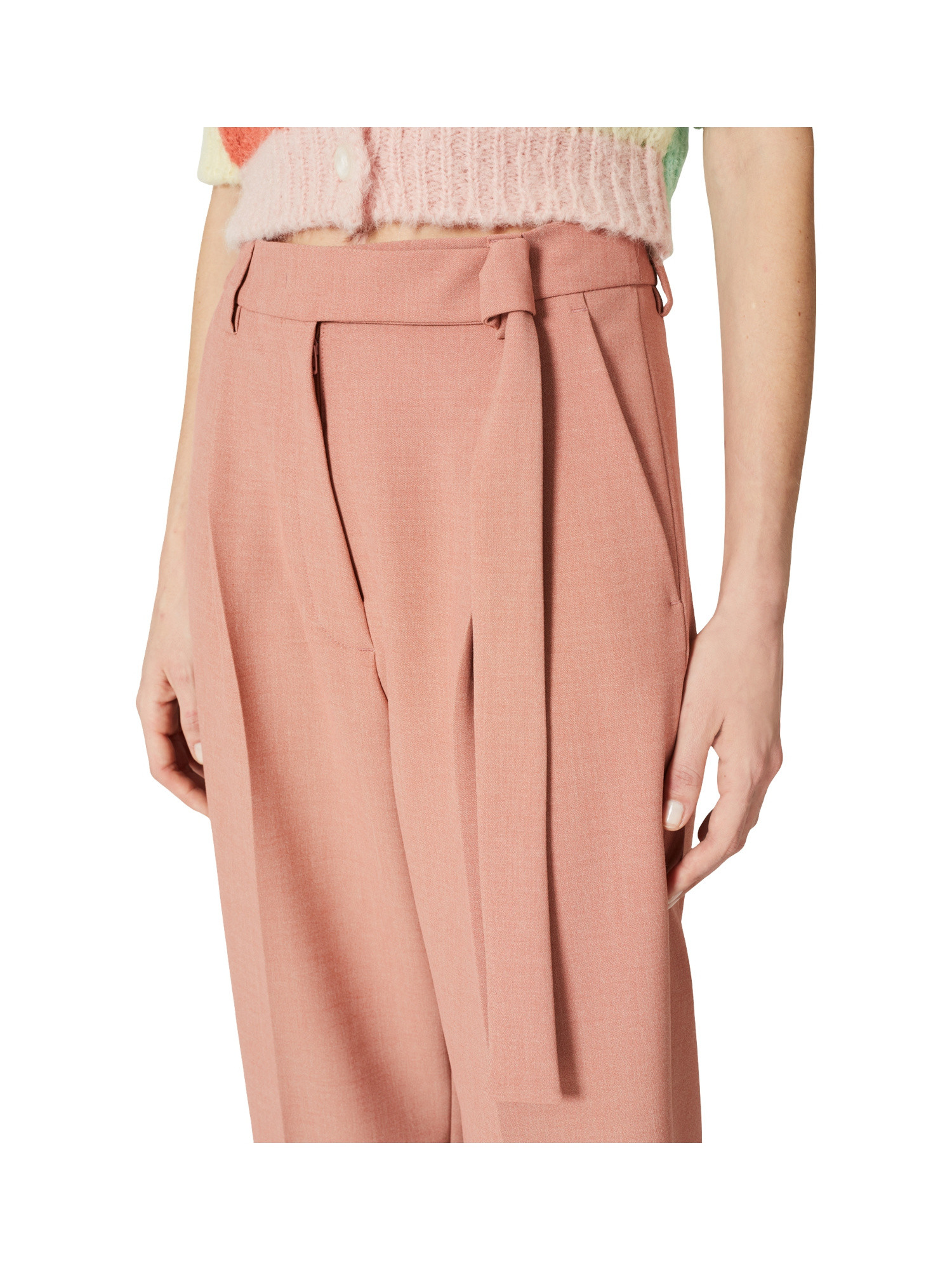 Multicolor pied de poule trousers in polyester-viscose blend with wide leg, Pink, large image number 8
