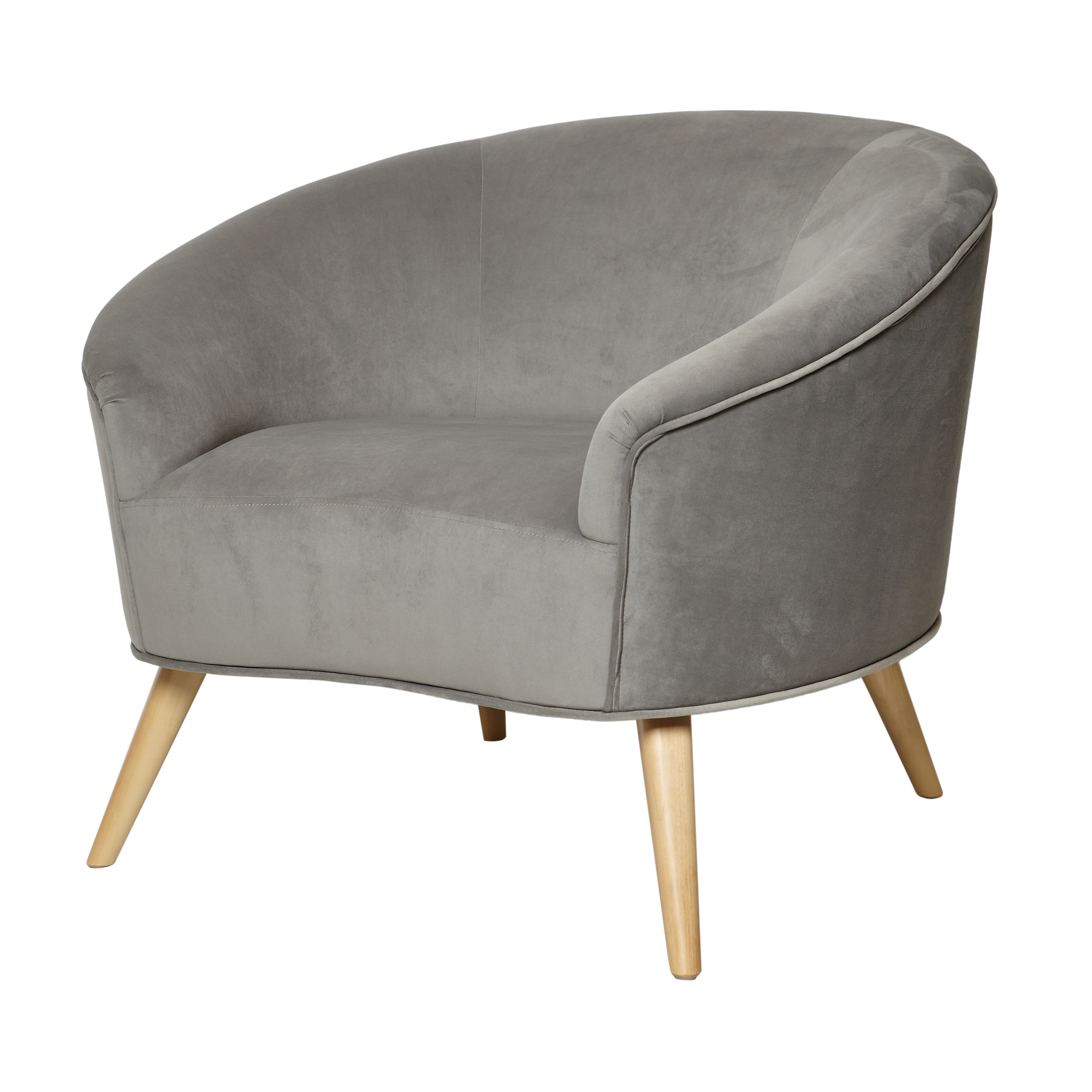 Salt velvet and wood armchair, Grey, large image number 0