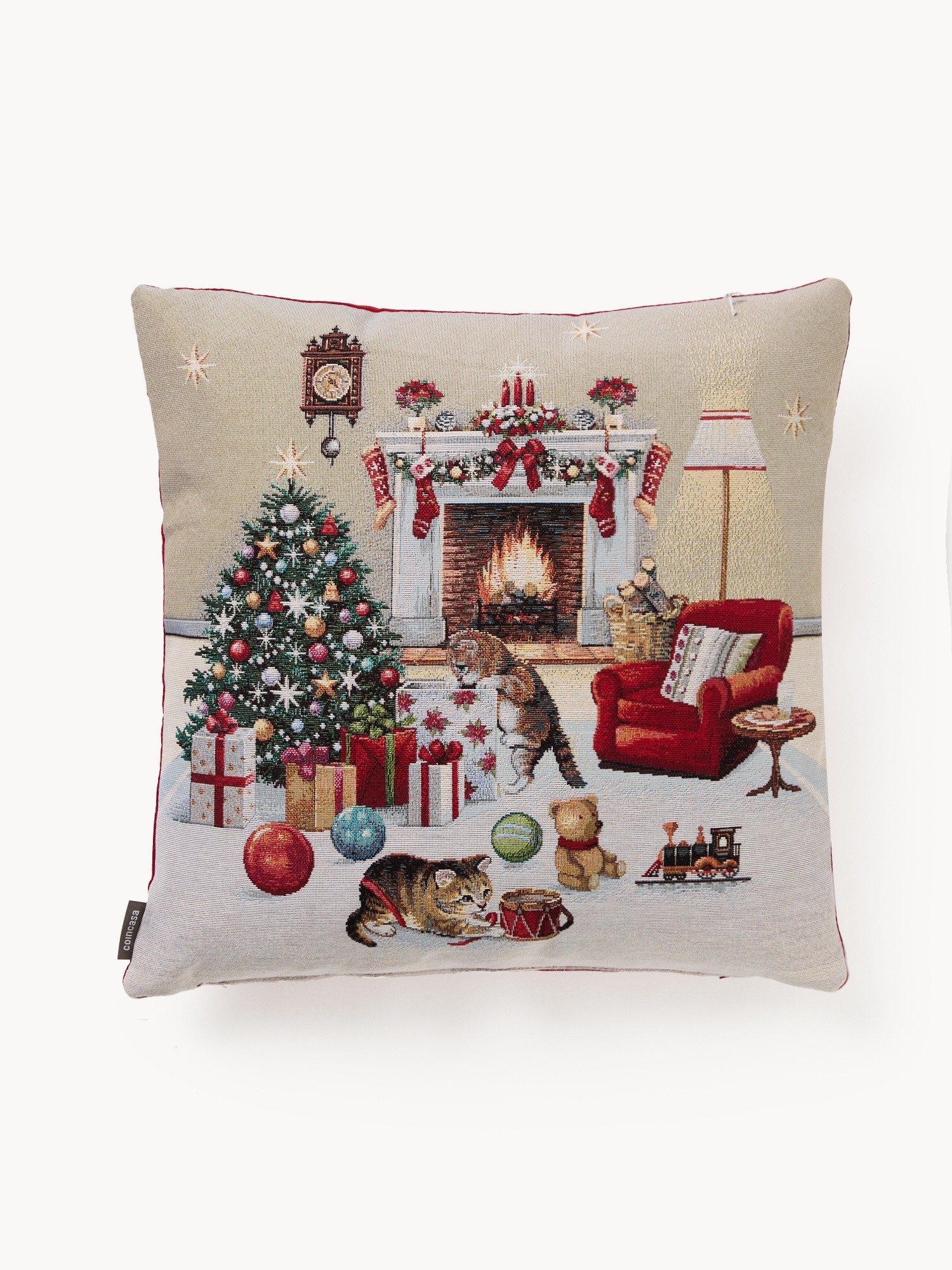 Gobelin fabric cushion with cat pattern 45x45cm, Multicolor, large image number 0