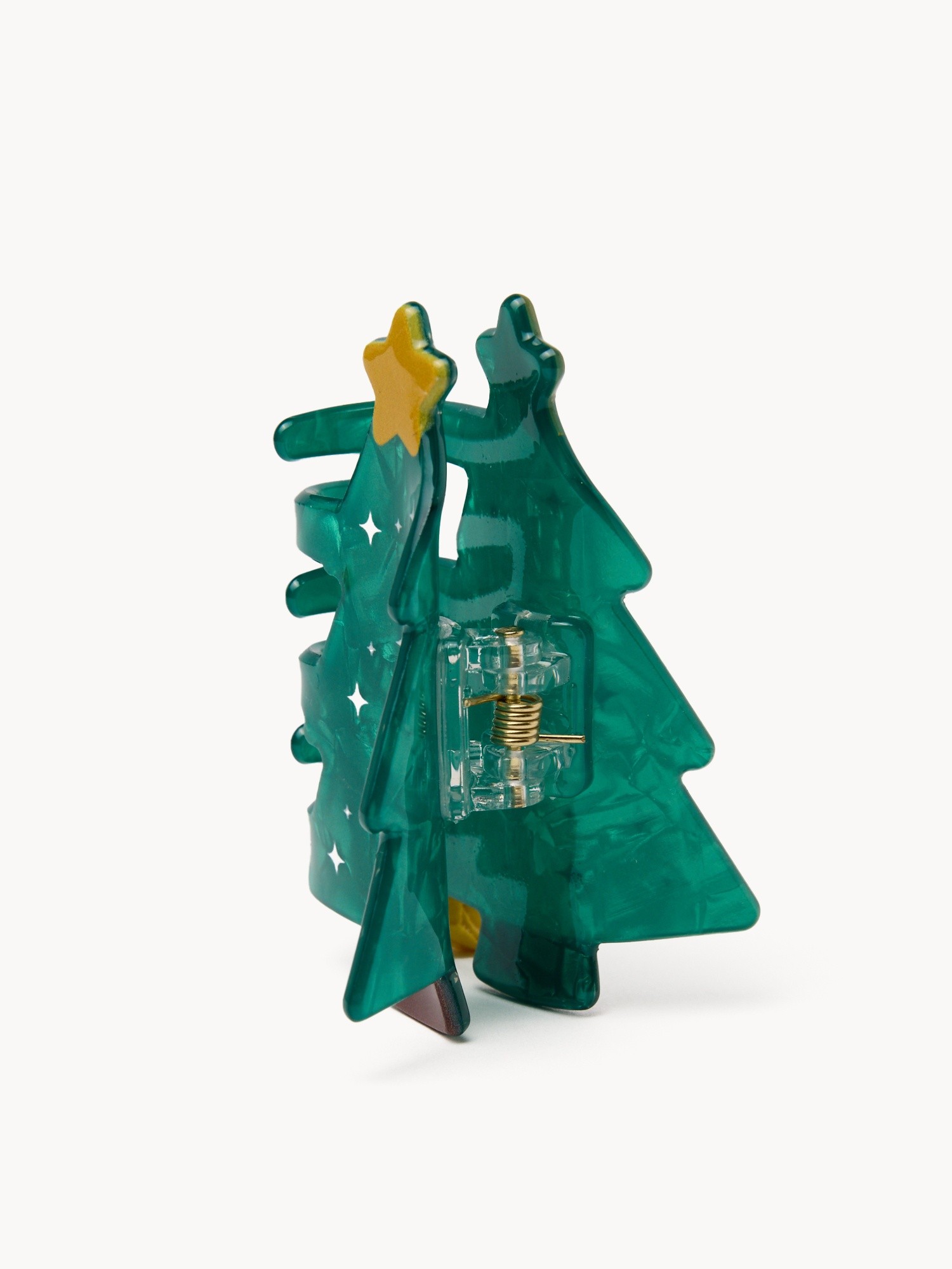 Christmas tree-shaped hair clip, Emerald, large image number 1