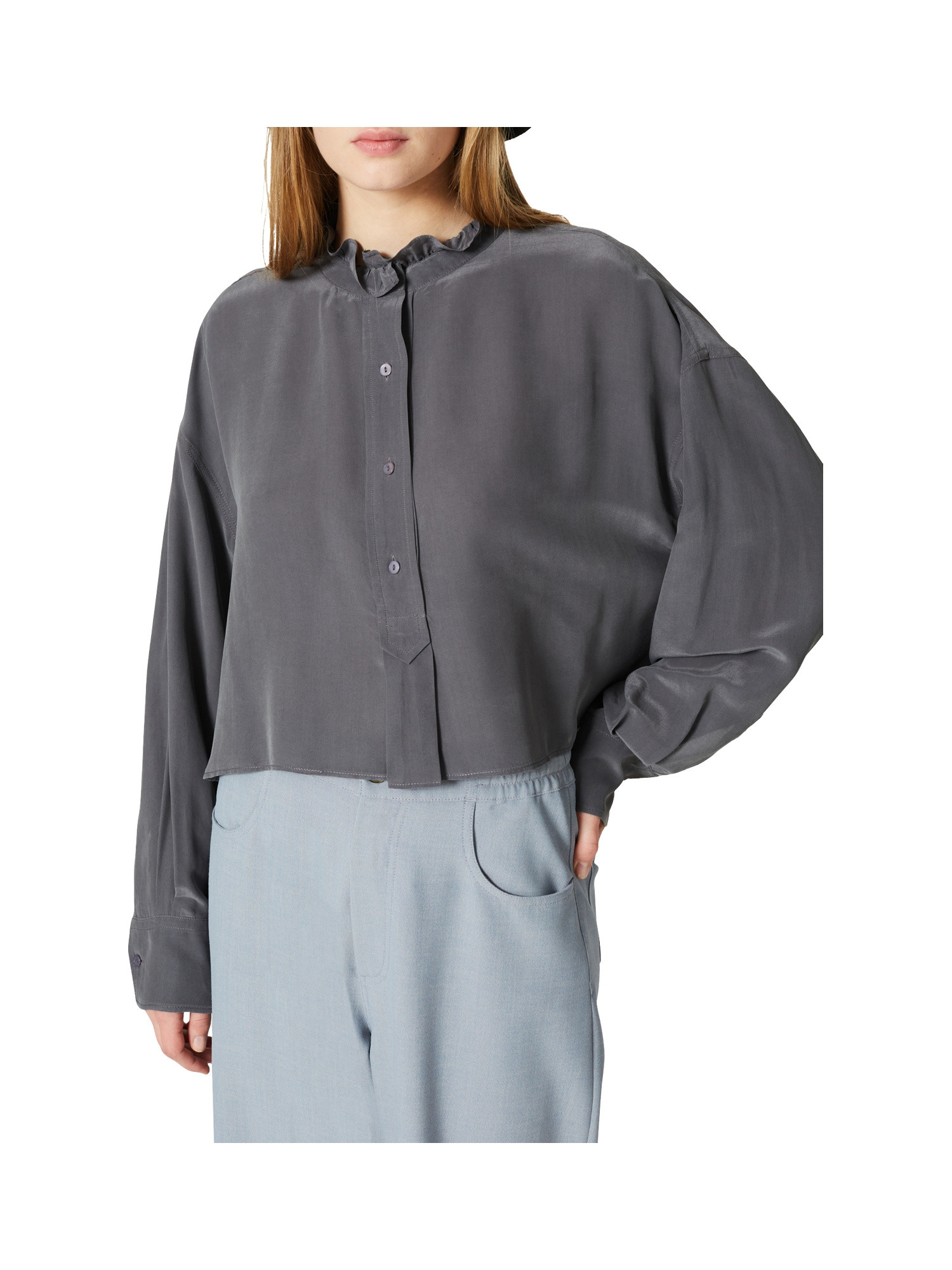 Crop blouse in viscose cut over, Grey, large image number 6