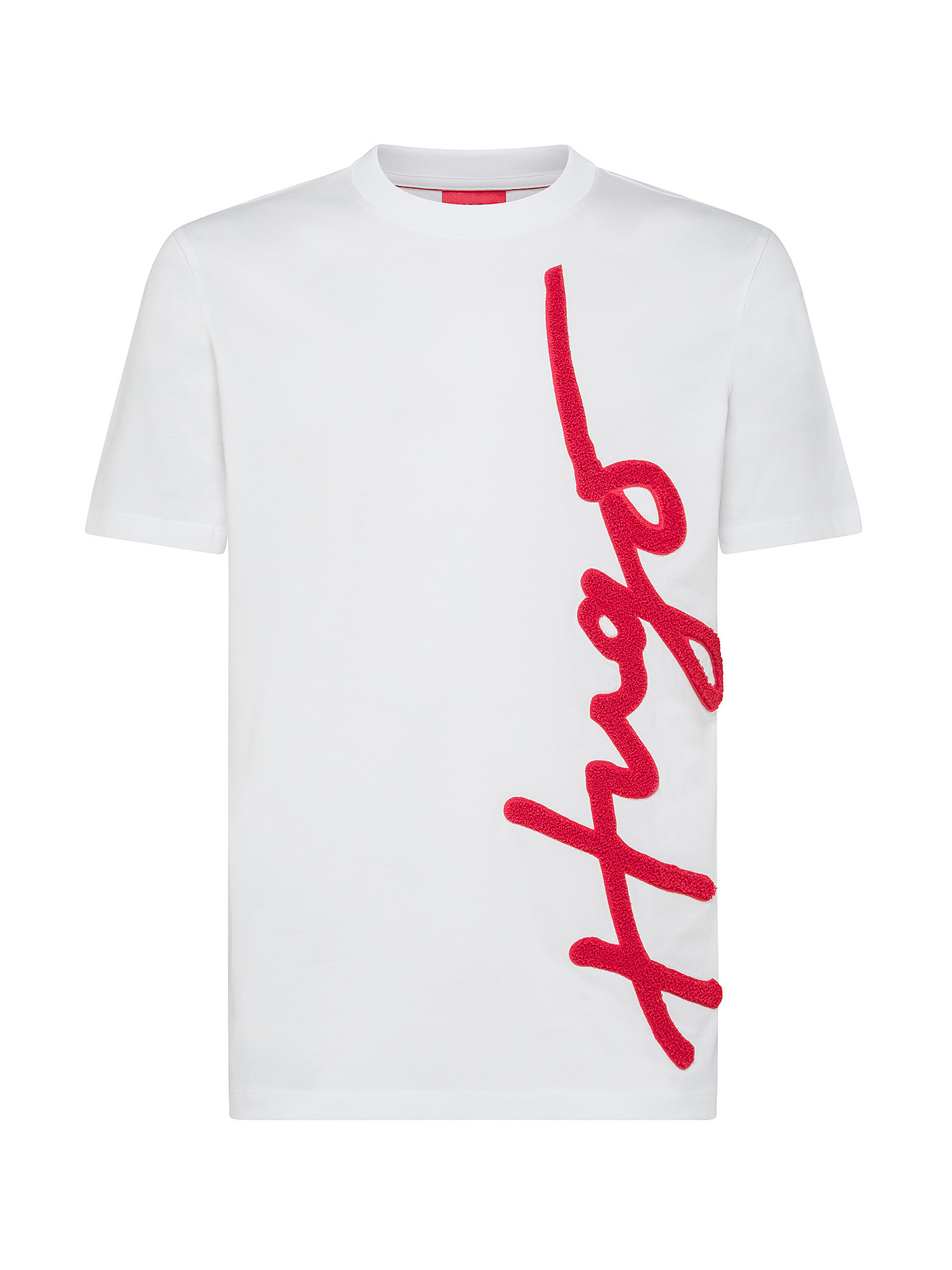 Hugo - T-shirt con logo ricamato in cotone, Bianco, large image number 0