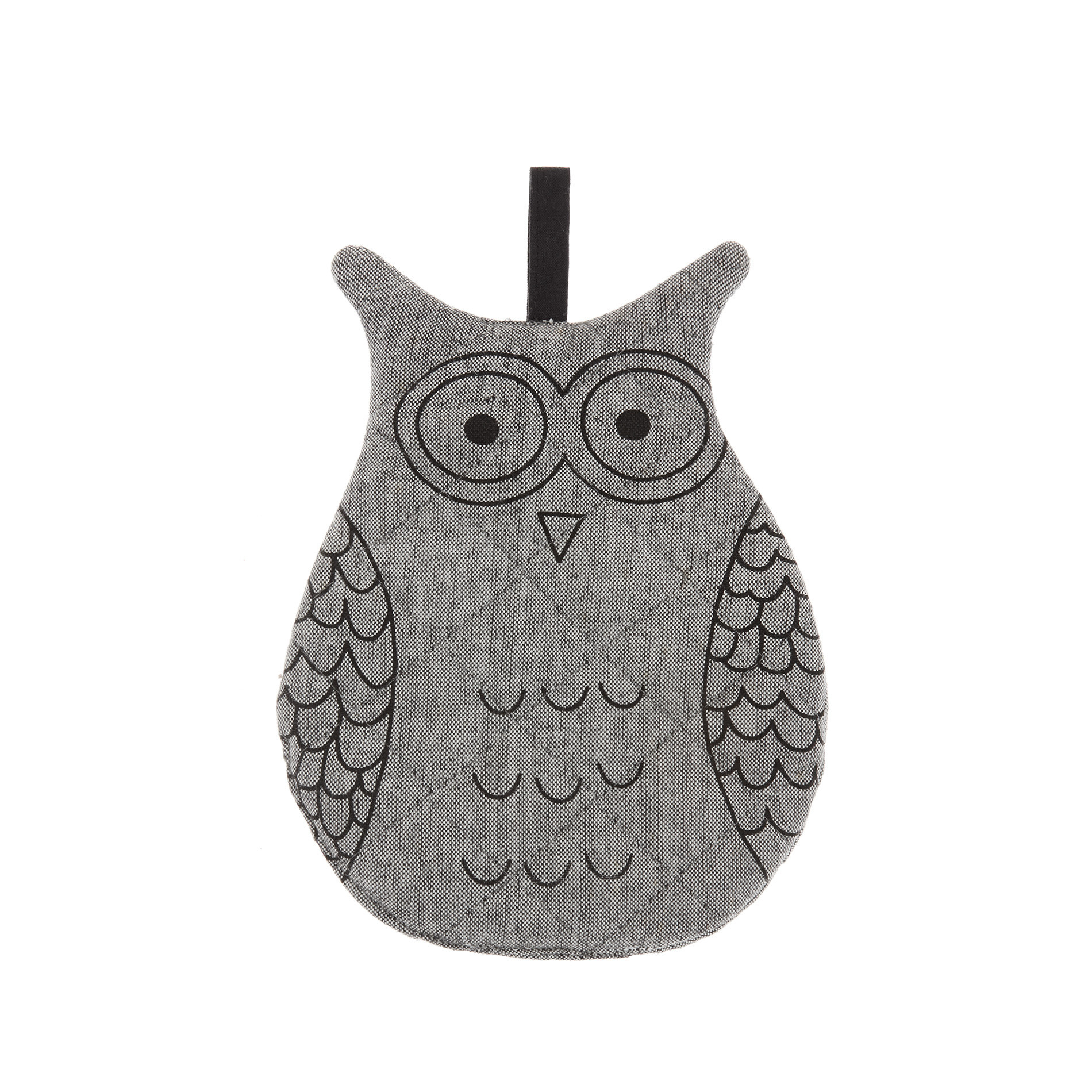 Owl-shaped mÃ©lange pot holder in 100% cotton, Grey, large image number 0