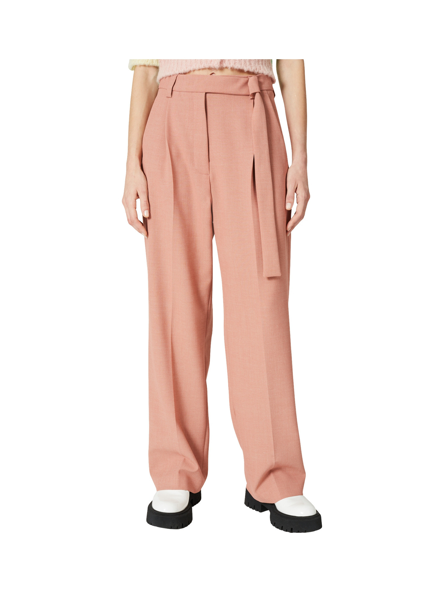 Multicolor pied de poule trousers in polyester-viscose blend with wide leg, Pink, large image number 7
