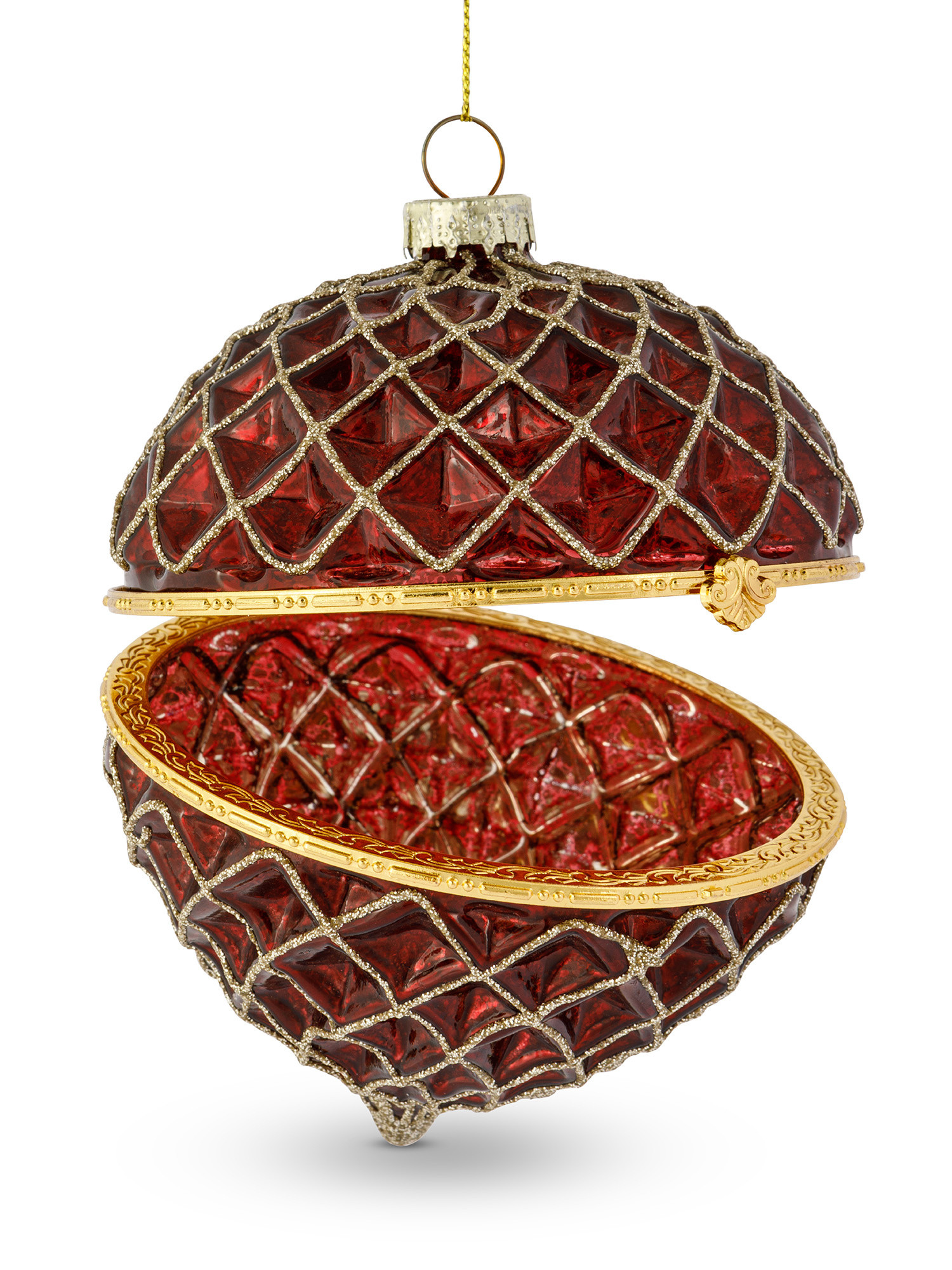 Tree decoration in the shape of a pine cone in glass, Red, large image number 1