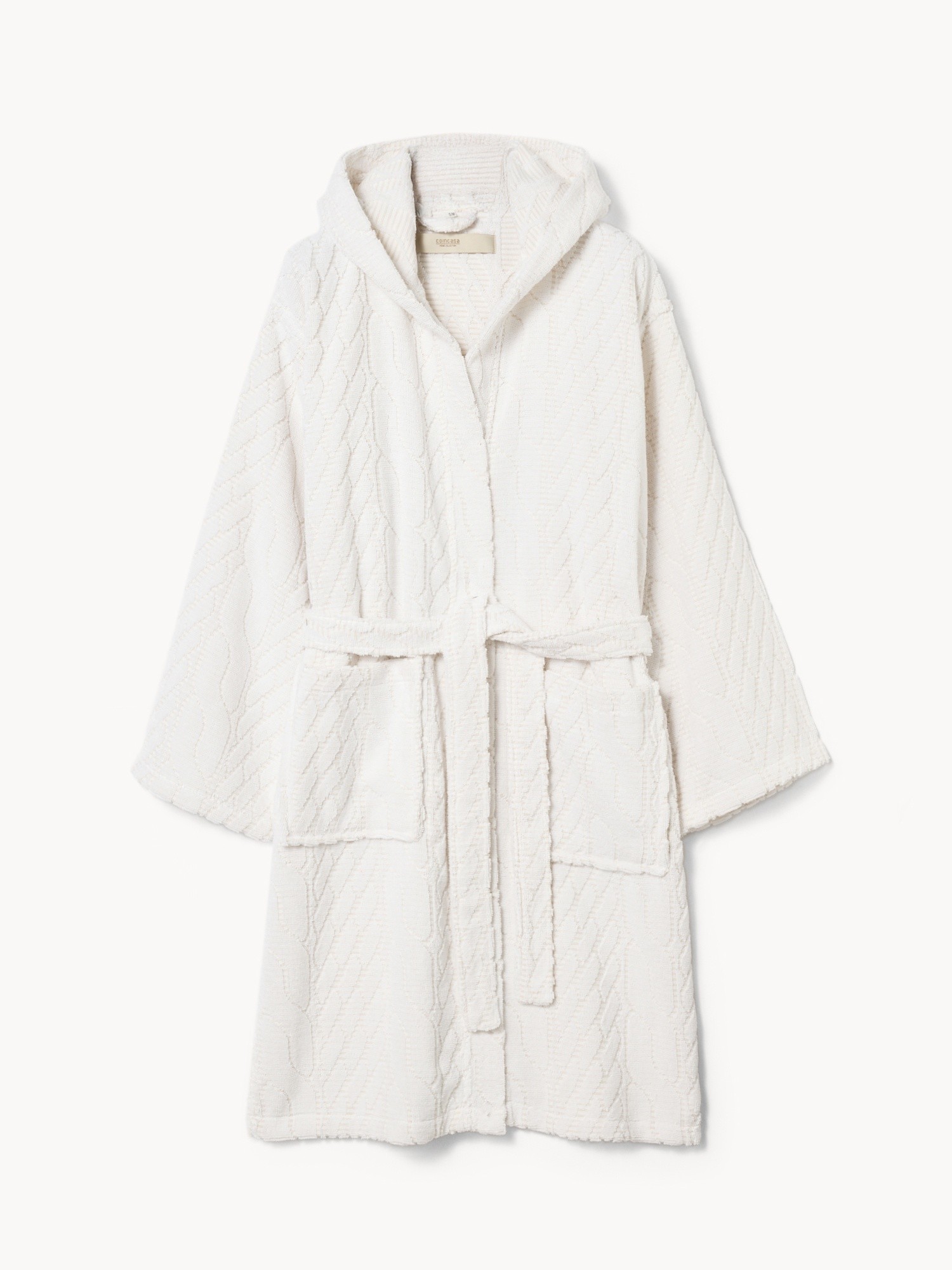 Accappatoio in spugna di puro cotone motivo a treccia, Bianco, large image number 0