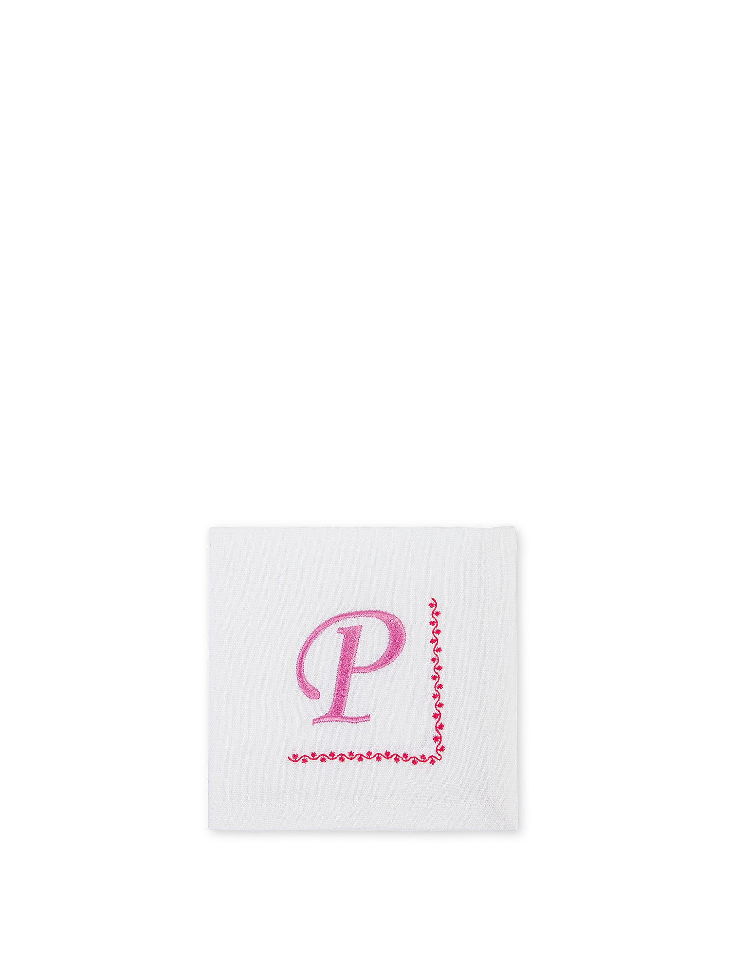 Pure cotton napkin with letter P embroidery, White, large image number 0