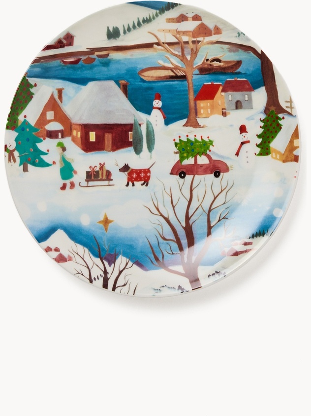 New bone china fruit plate with a Christmas landscape motif