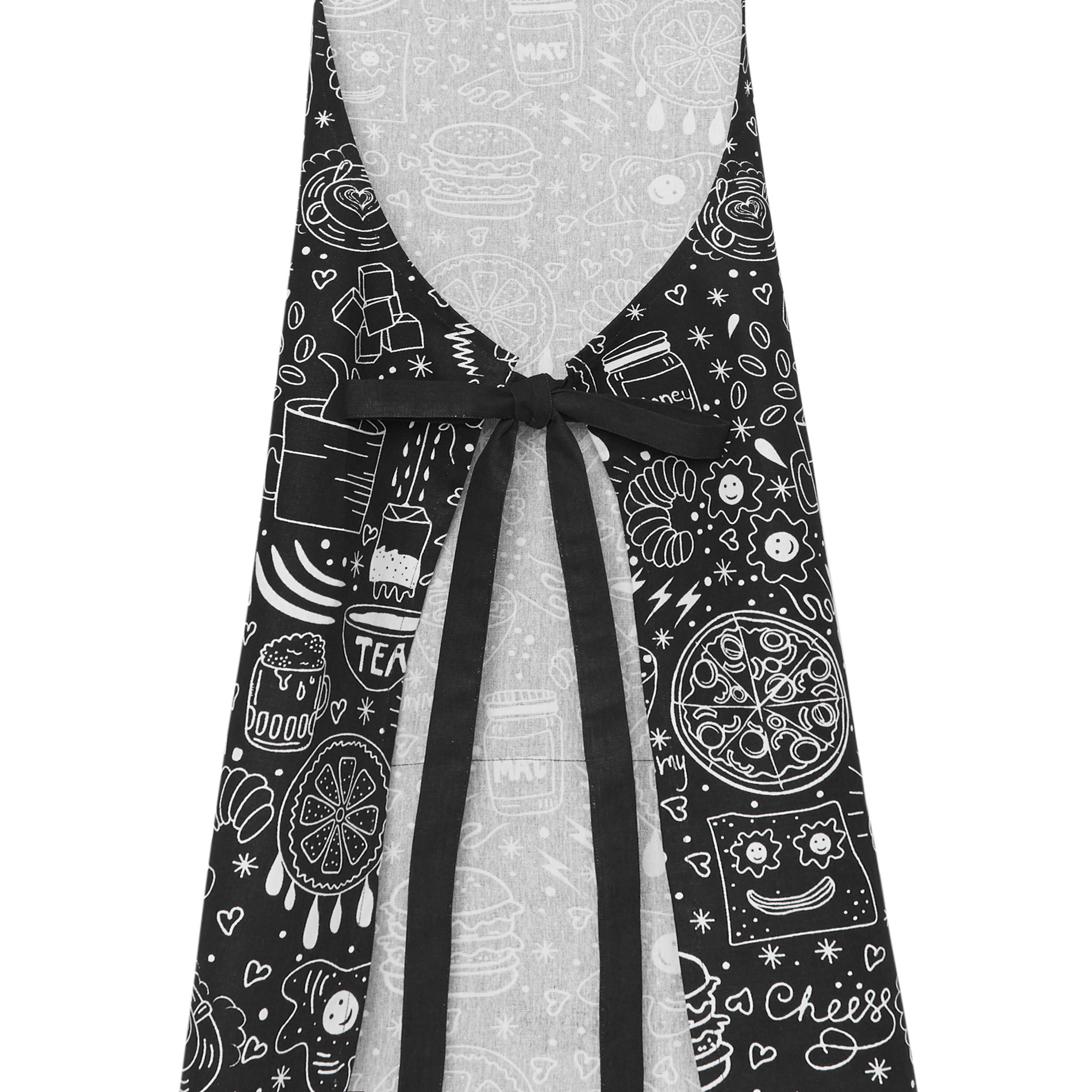Kitchen apron in 100% cotton with food print, Black, large image number 1