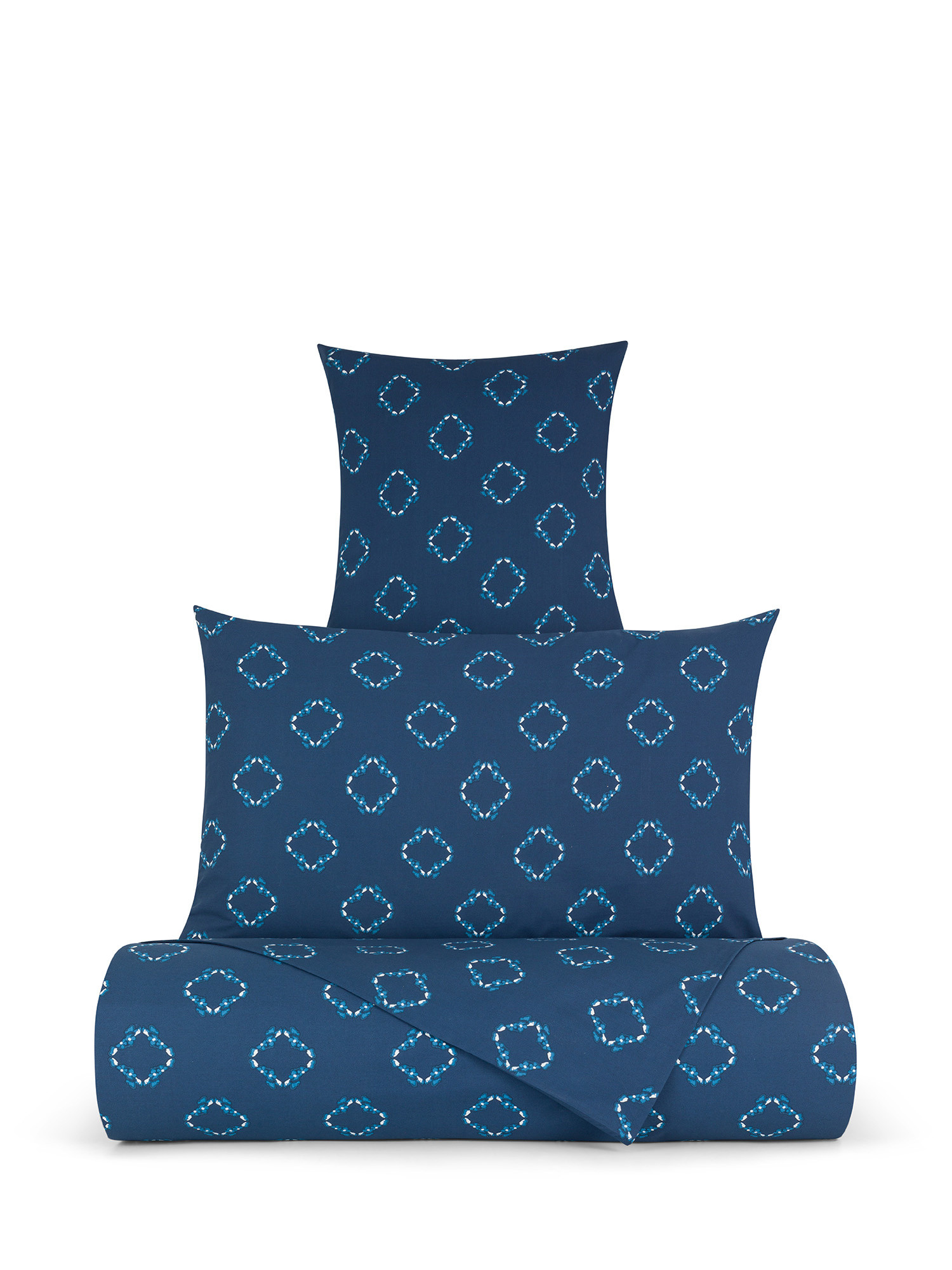 Printed cotton percale duvet cover, Blue, large image number 0