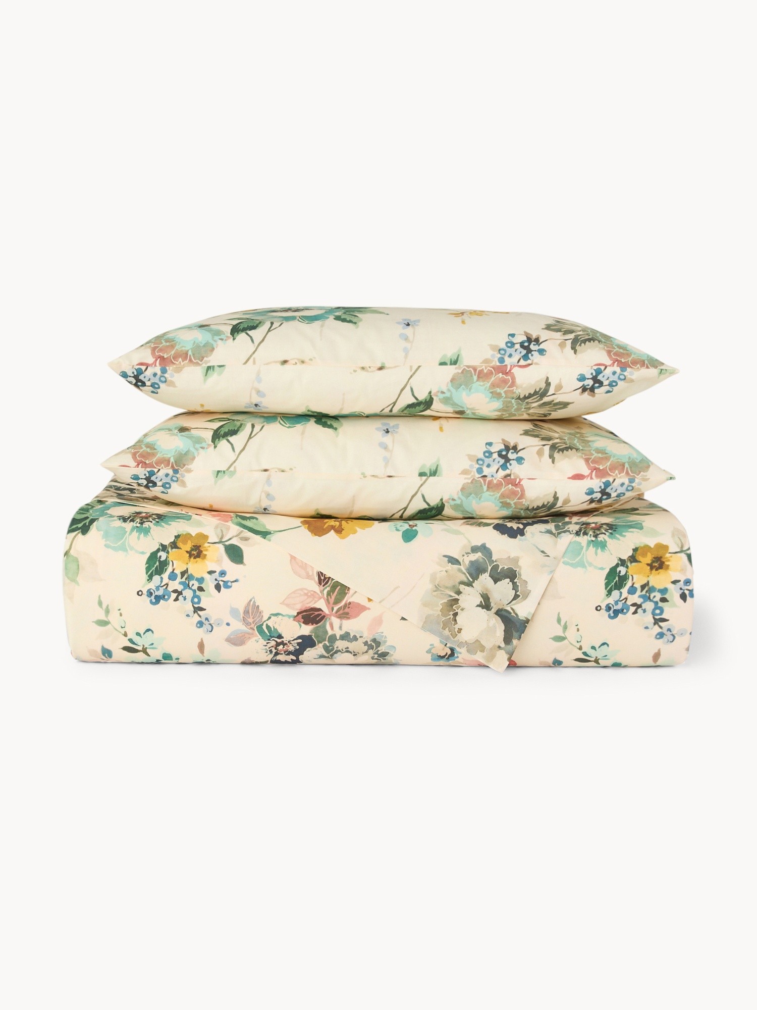 Pure cotton duvet cover set with a floral pattern - Discounted Price, Green, large image number 0