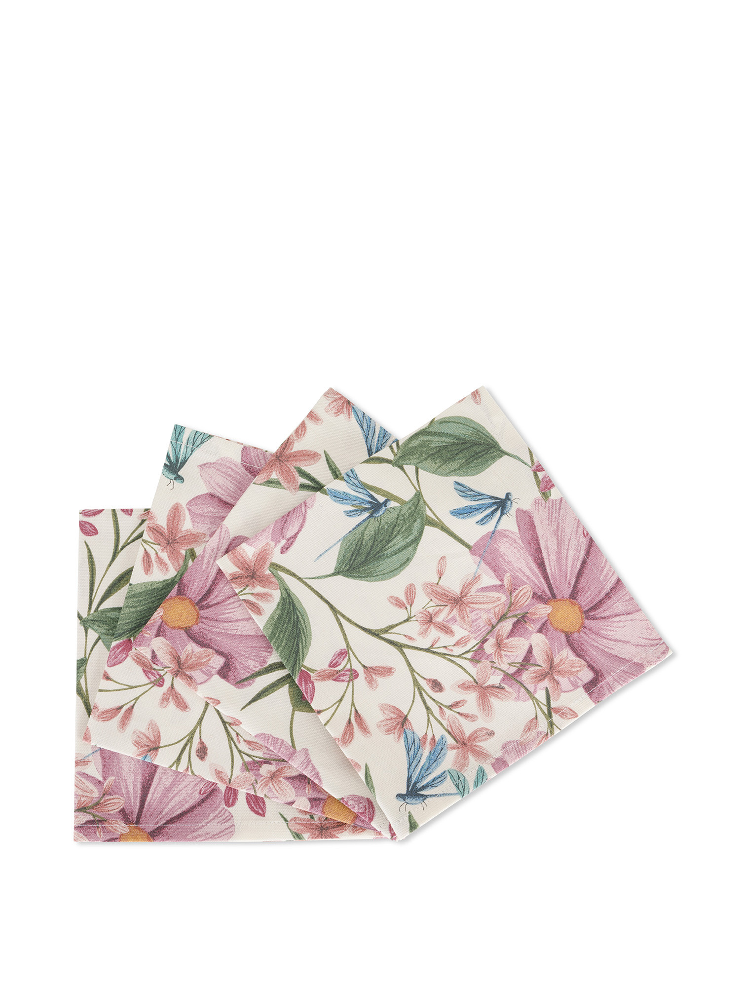 Set of 4 floral print 100% cotton napkins, Pink, large image number 0