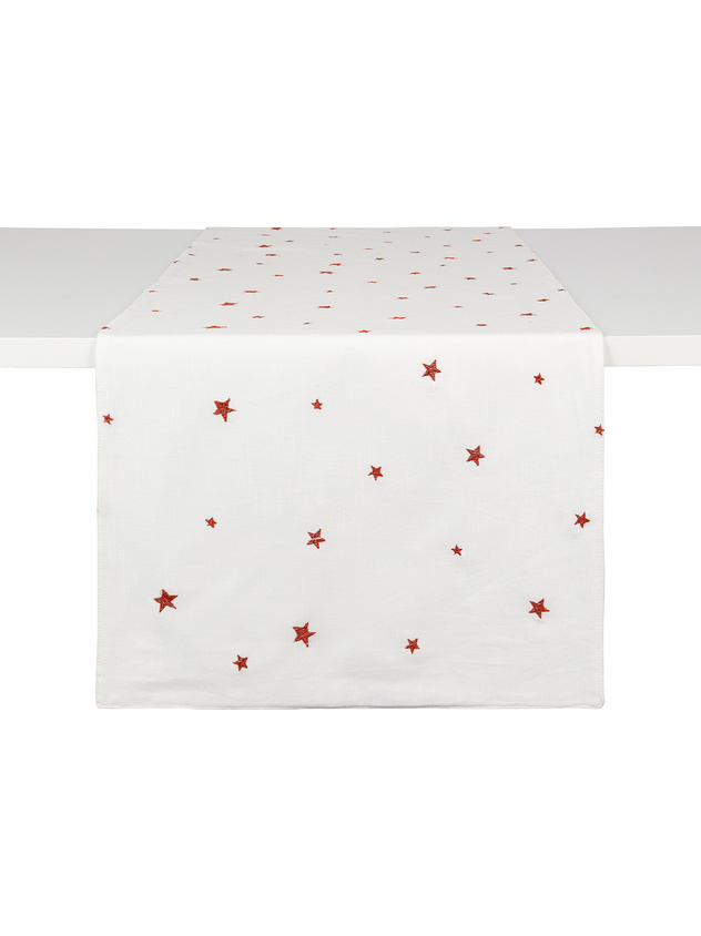Cotton table runner with star embroidery